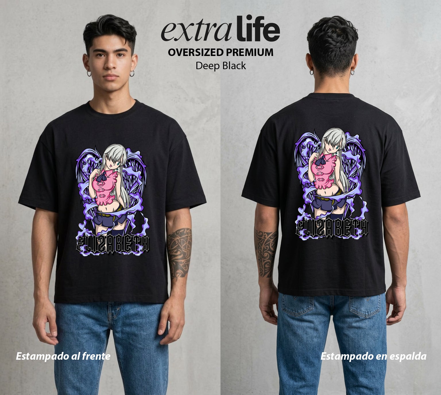 Los Siete Pecados | El Amor del Dragon #03954 - Playera Oversized Premium | Deep Black - Foto en modelo