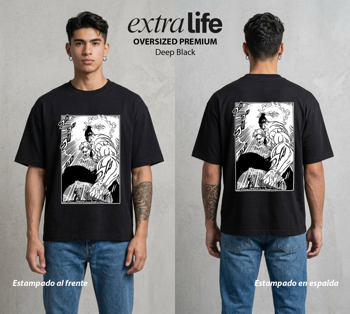 Los Siete Pecados | La Fuerza del Dia #03956 - Playera Oversized Premium | Deep Black - Foto en modelo