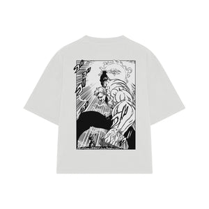 Playera streetwear premium de anime y gaming ExtraLife MX, corte boxy oversized drop shoulder heavyweight en color Deep Black y Off-White, moda urbana mexicana de culto.