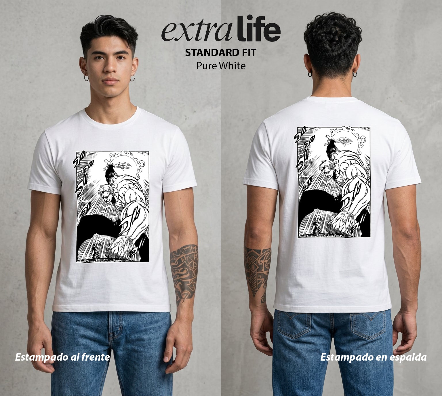 Los Siete Pecados | La Fuerza del Dia #03956 - Playera Standard Fit | Pure White - Foto en modelo