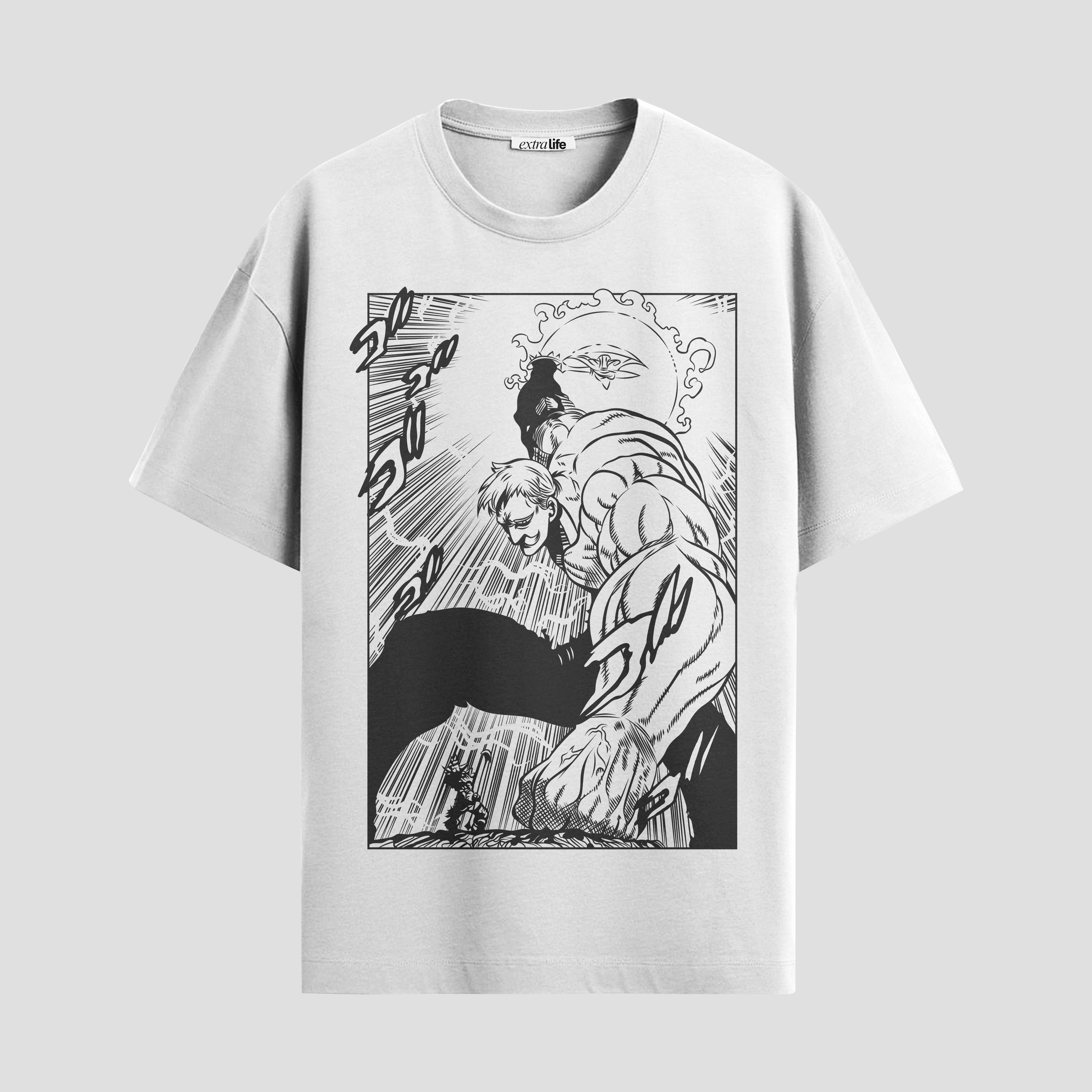 Playera urbana de anime y gaming ExtraLife MX, corte Standard Fit unisex ligero y transpirable en color Deep Black y Pure White, ropa de uso diario para gym y casual.