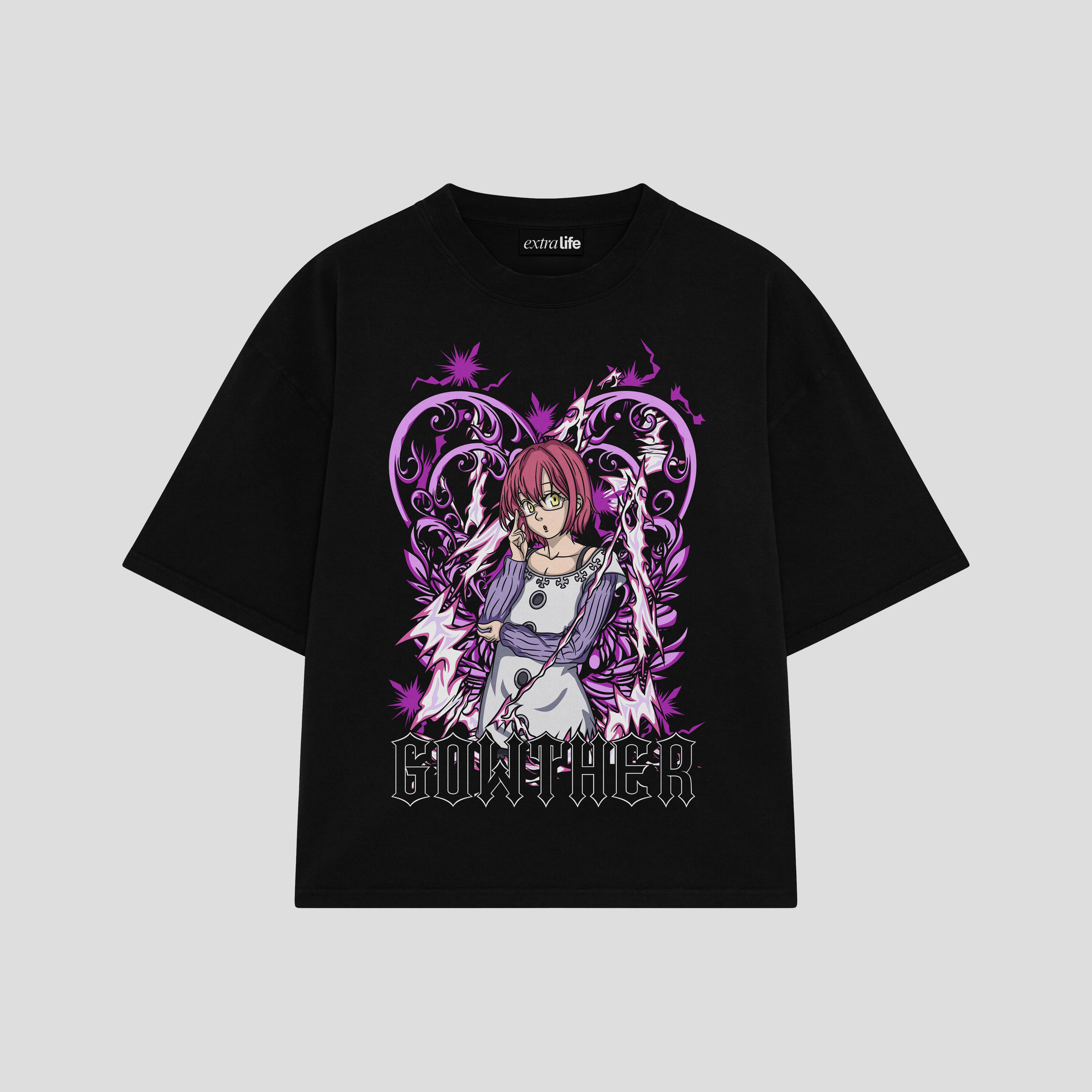 Playera streetwear premium de anime y gaming ExtraLife MX, corte boxy oversized drop shoulder heavyweight en color Deep Black y Off-White, moda urbana mexicana de culto.