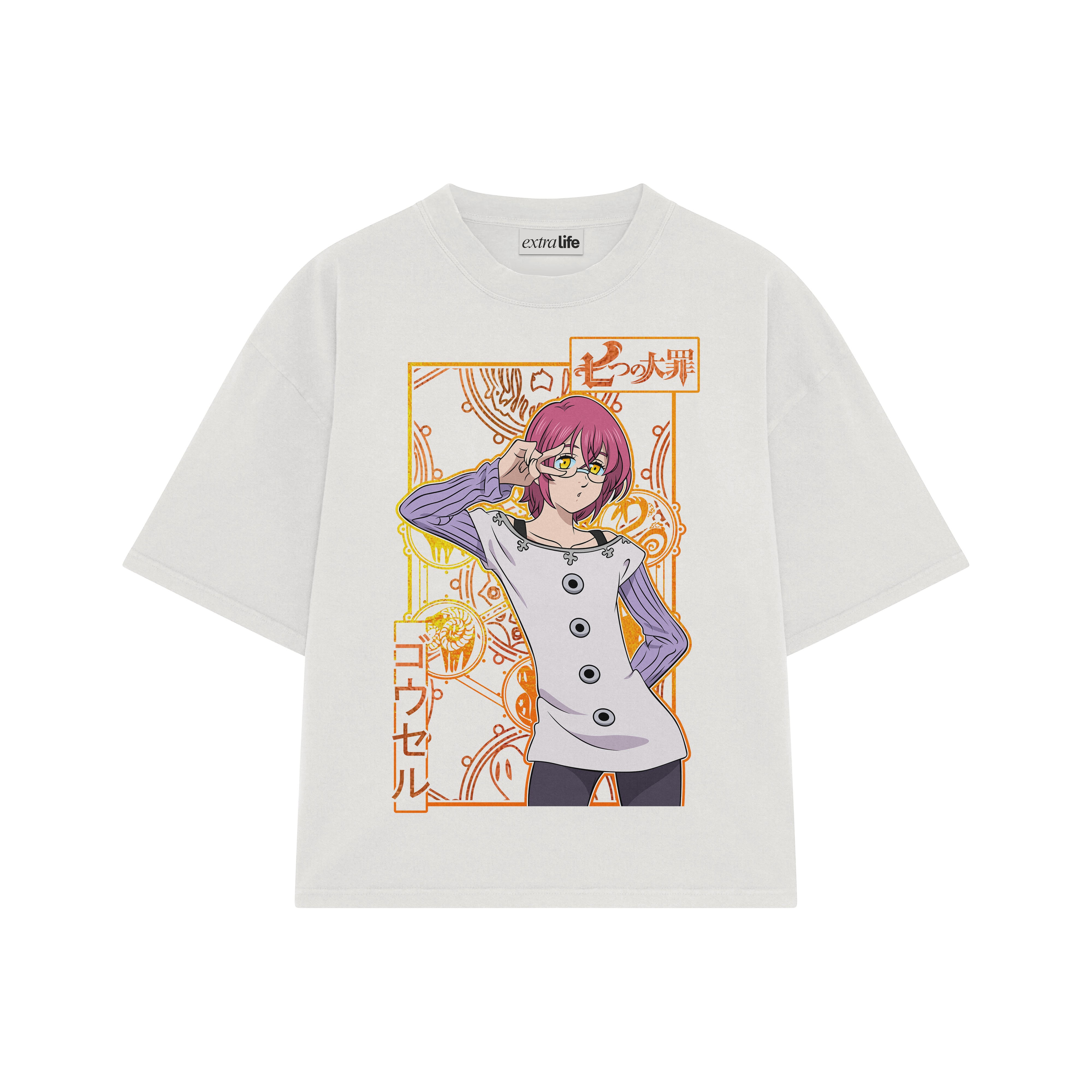 Playera streetwear premium de anime y gaming ExtraLife MX, corte boxy oversized drop shoulder heavyweight en color Deep Black y Off-White, moda urbana mexicana de culto.
