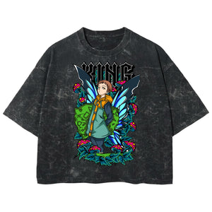 Playera streetwear premium de anime y gaming ExtraLife MX, corte boxy deluxe mineral wash heavyweight en color Acid Wash, moda urbana mexicana de culto.