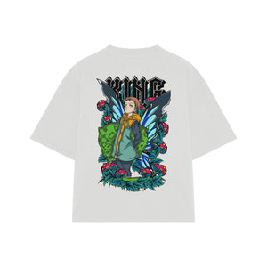 Playera streetwear premium de anime y gaming ExtraLife MX, corte boxy oversized drop shoulder heavyweight en color Deep Black y Off-White, moda urbana mexicana de culto.