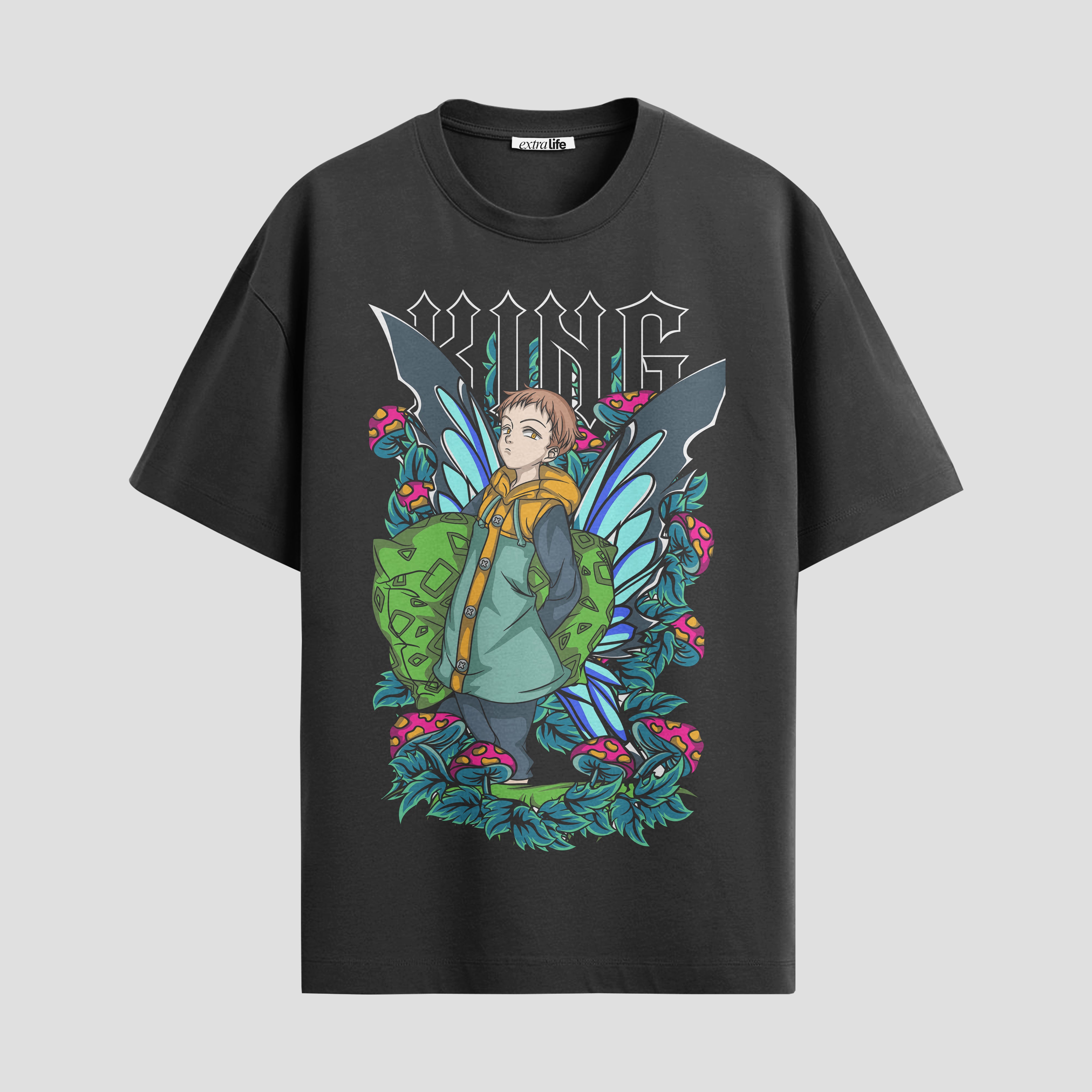 Playera urbana de anime y gaming ExtraLife MX, corte Standard Fit unisex ligero y transpirable en color Deep Black y Pure White, ropa de uso diario para gym y casual.