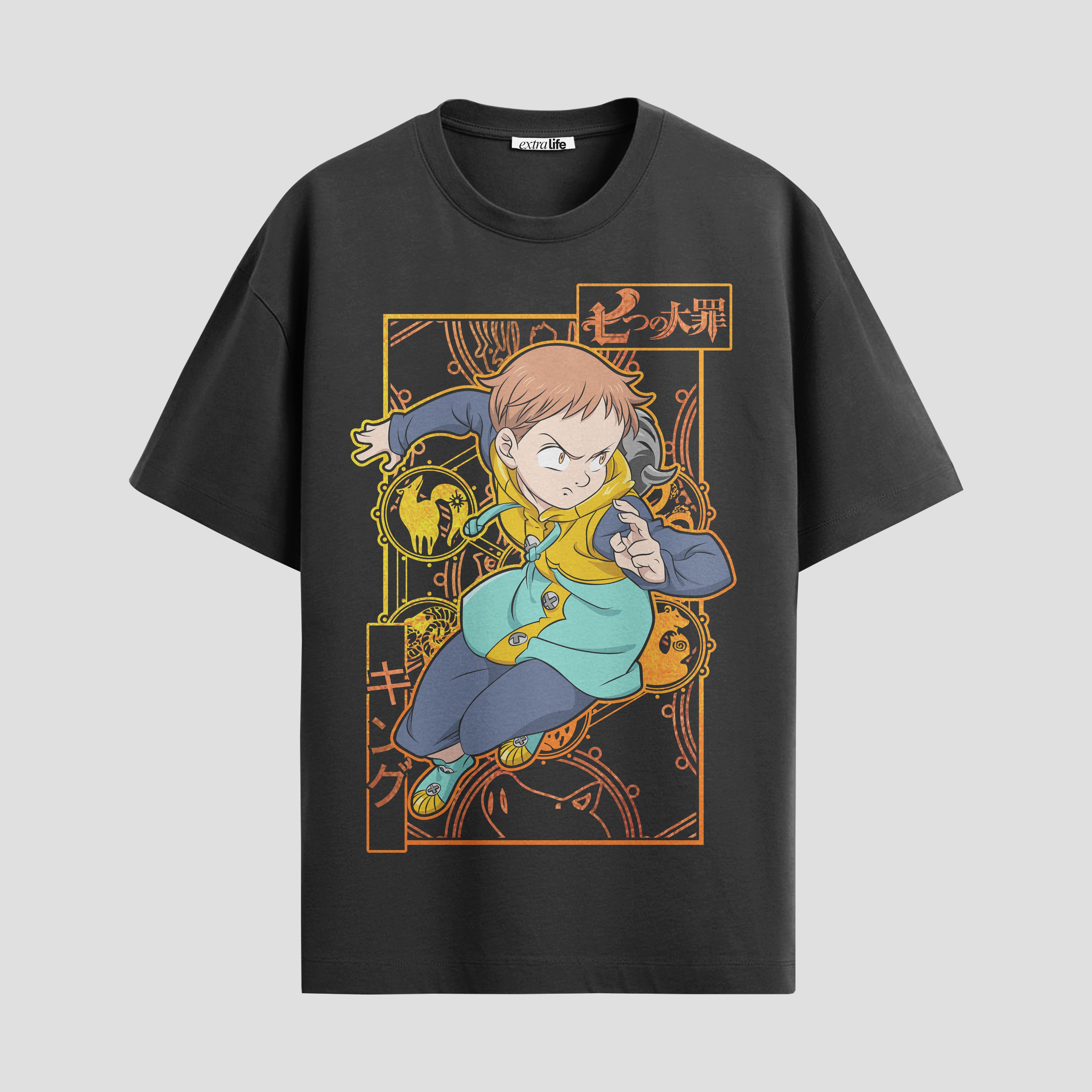 Playera urbana de anime y gaming ExtraLife MX, corte Standard Fit unisex ligero y transpirable en color Deep Black y Pure White, ropa de uso diario para gym y casual.