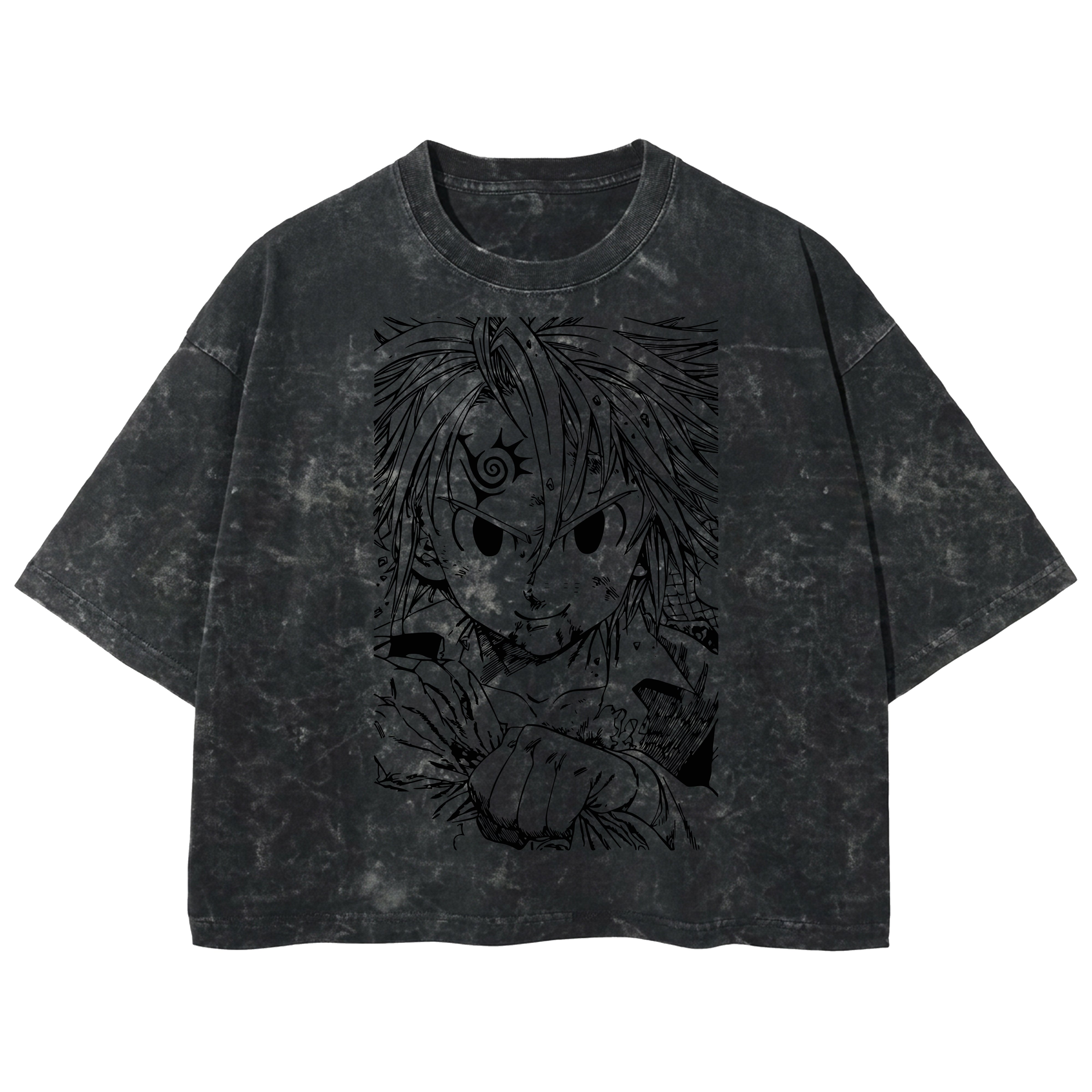 Playera streetwear premium de anime y gaming ExtraLife MX, corte boxy deluxe mineral wash heavyweight en color Acid Wash, moda urbana mexicana de culto.