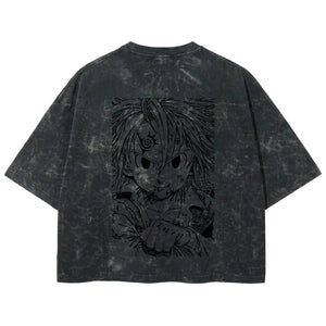 Playera streetwear premium de anime y gaming ExtraLife MX, corte boxy deluxe mineral wash heavyweight en color Acid Wash, moda urbana mexicana de culto.