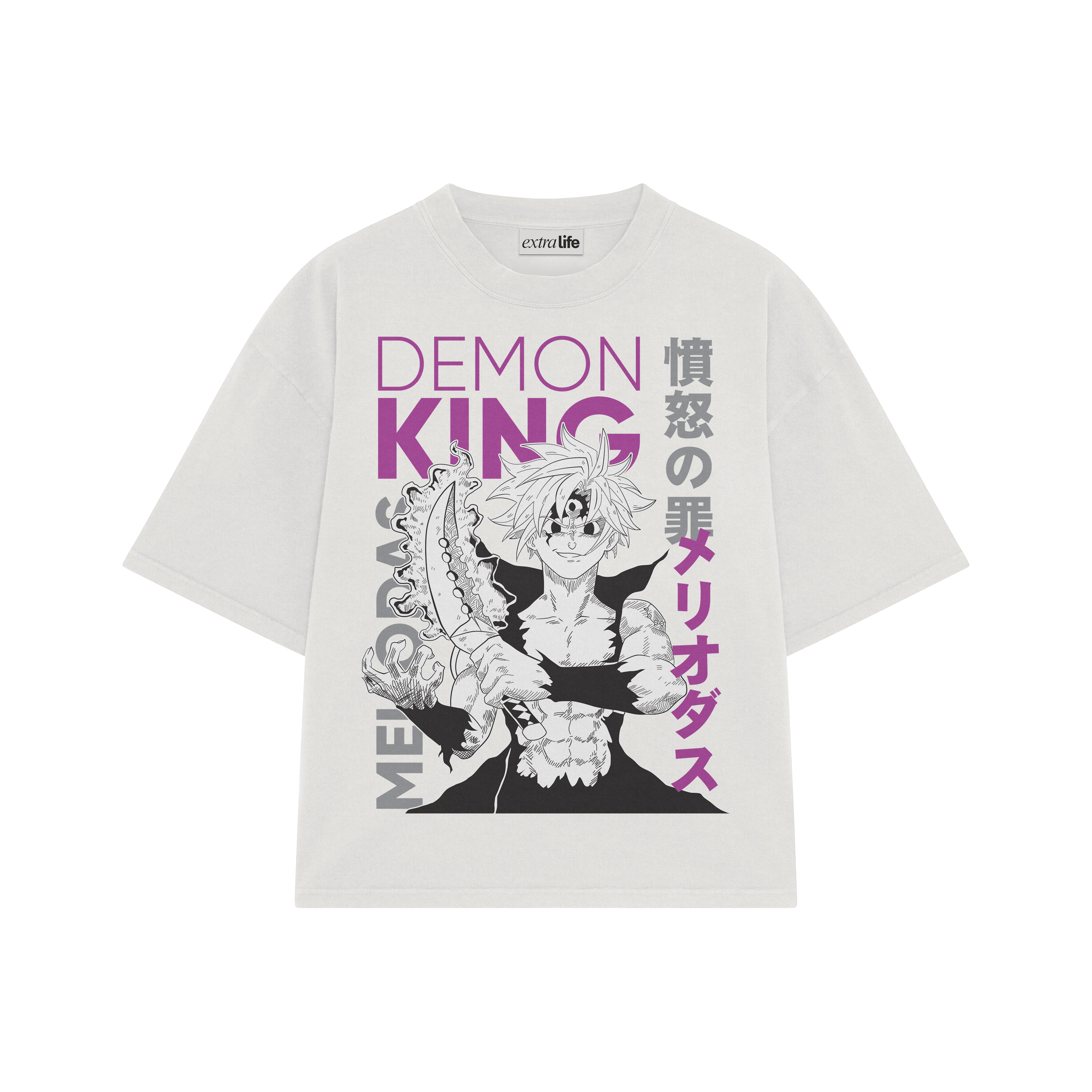 Playera streetwear premium de anime y gaming ExtraLife MX, corte boxy oversized drop shoulder heavyweight en color Deep Black y Off-White, moda urbana mexicana de culto.