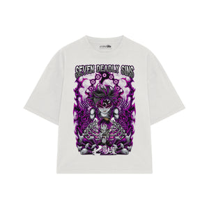 Playera streetwear premium de anime y gaming ExtraLife MX, corte boxy oversized drop shoulder heavyweight en color Deep Black y Off-White, moda urbana mexicana de culto.