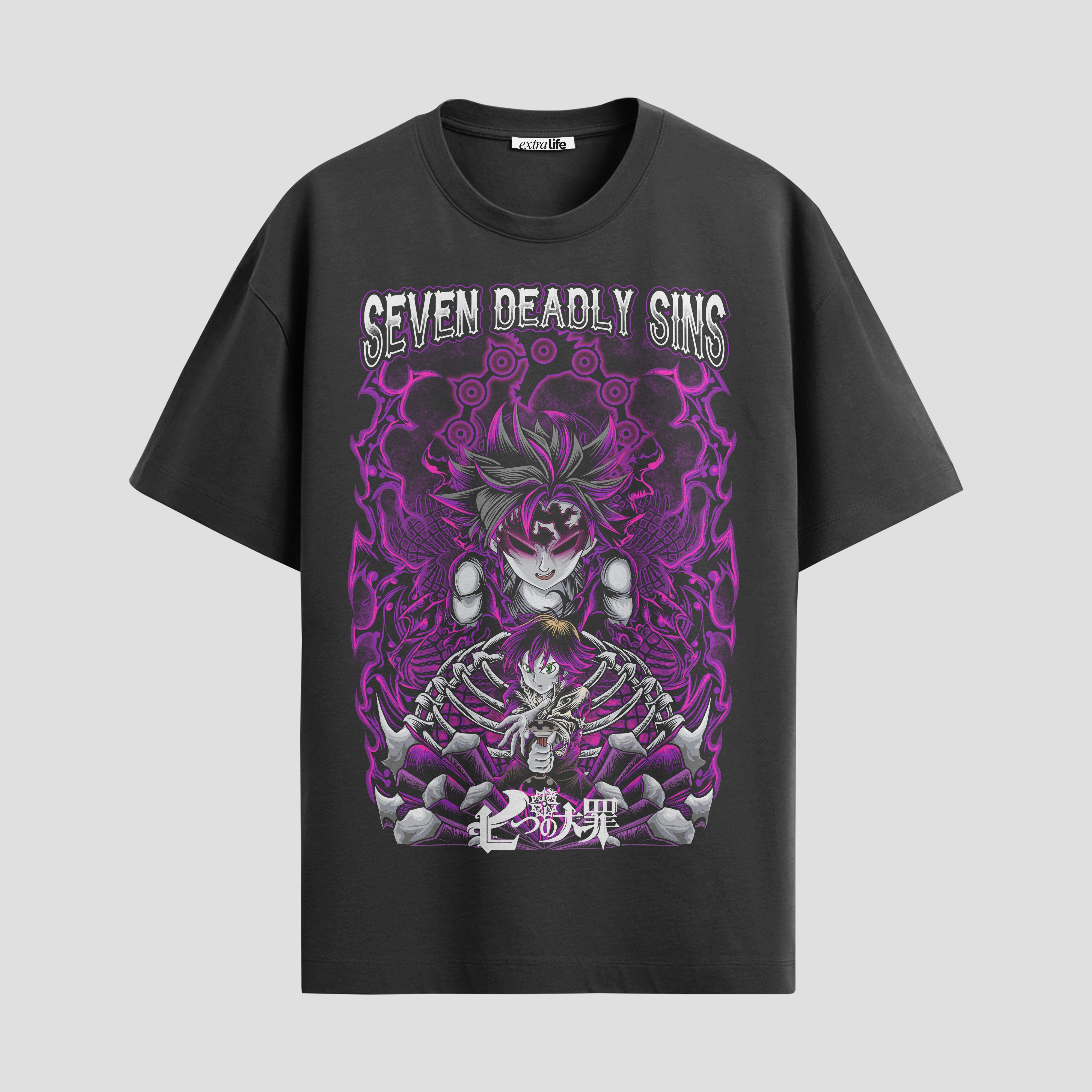 Playera urbana de anime y gaming ExtraLife MX, corte Standard Fit unisex ligero y transpirable en color Deep Black y Pure White, ropa de uso diario para gym y casual.
