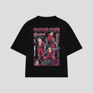 Playera streetwear premium de anime y gaming ExtraLife MX, corte boxy oversized drop shoulder heavyweight en color Deep Black y Off-White, moda urbana mexicana de culto.