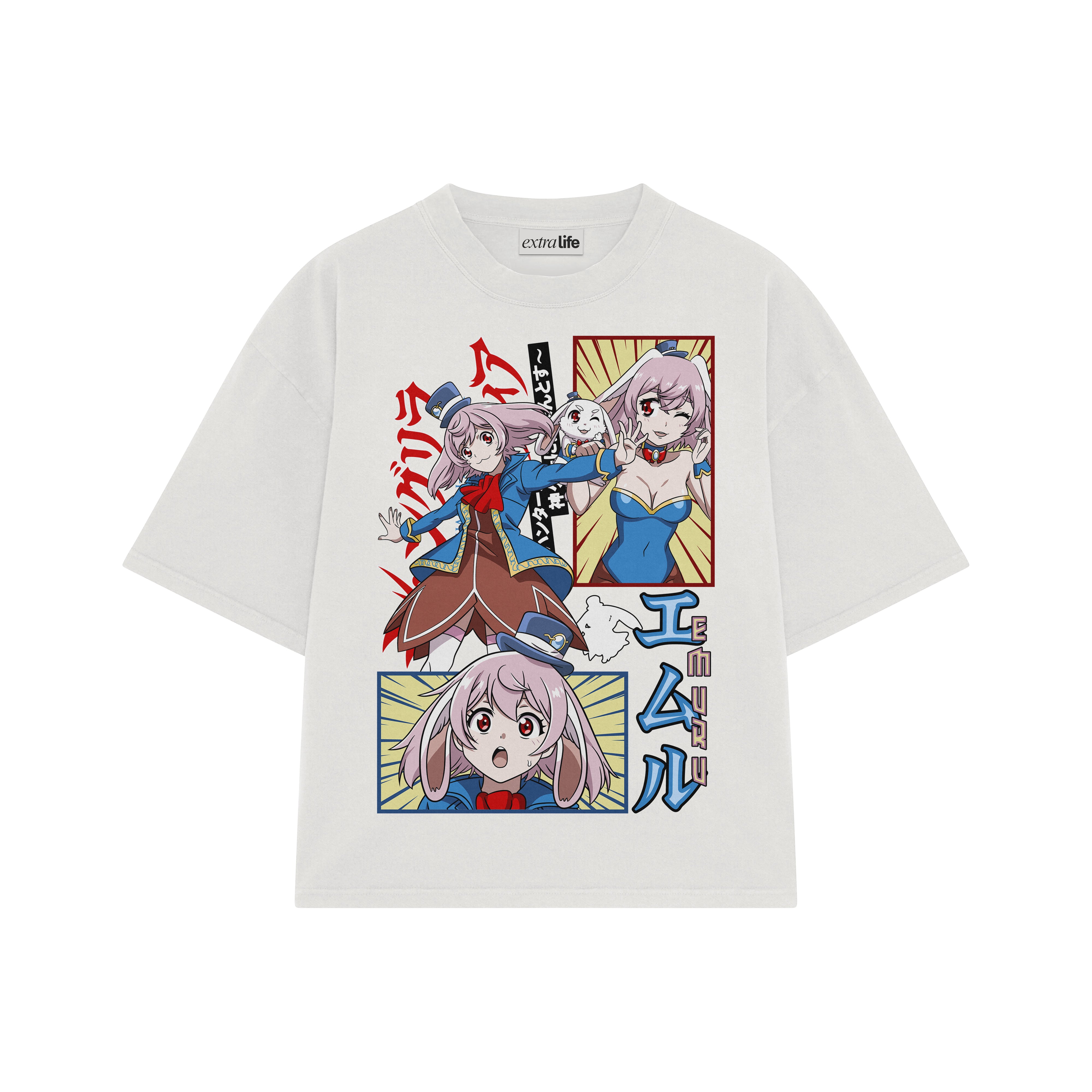 Playera streetwear premium de anime y gaming ExtraLife MX, corte boxy oversized drop shoulder heavyweight en color Deep Black y Off-White, moda urbana mexicana de culto.