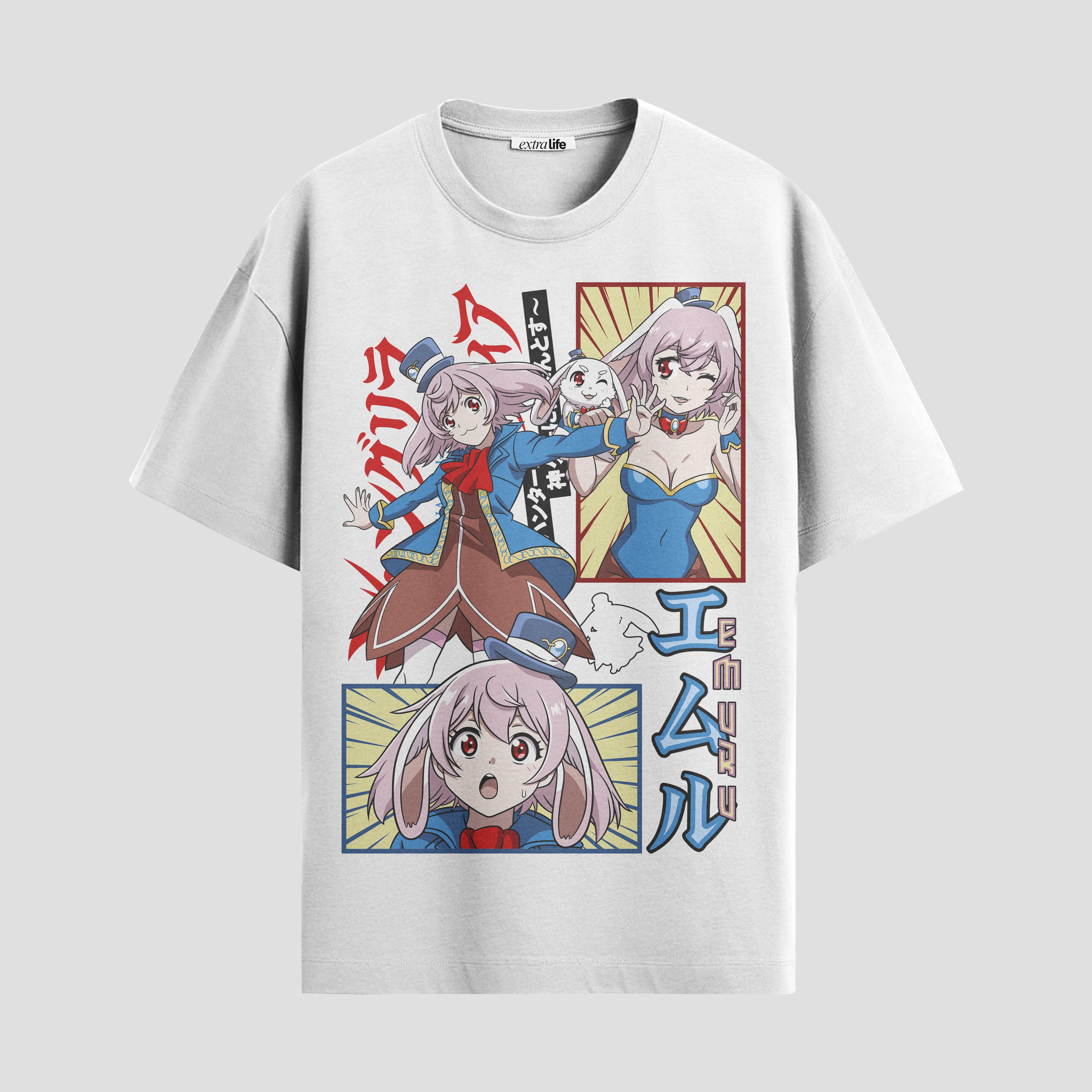 Playera urbana de anime y gaming ExtraLife MX, corte Standard Fit unisex ligero y transpirable en color Deep Black y Pure White, ropa de uso diario para gym y casual.
