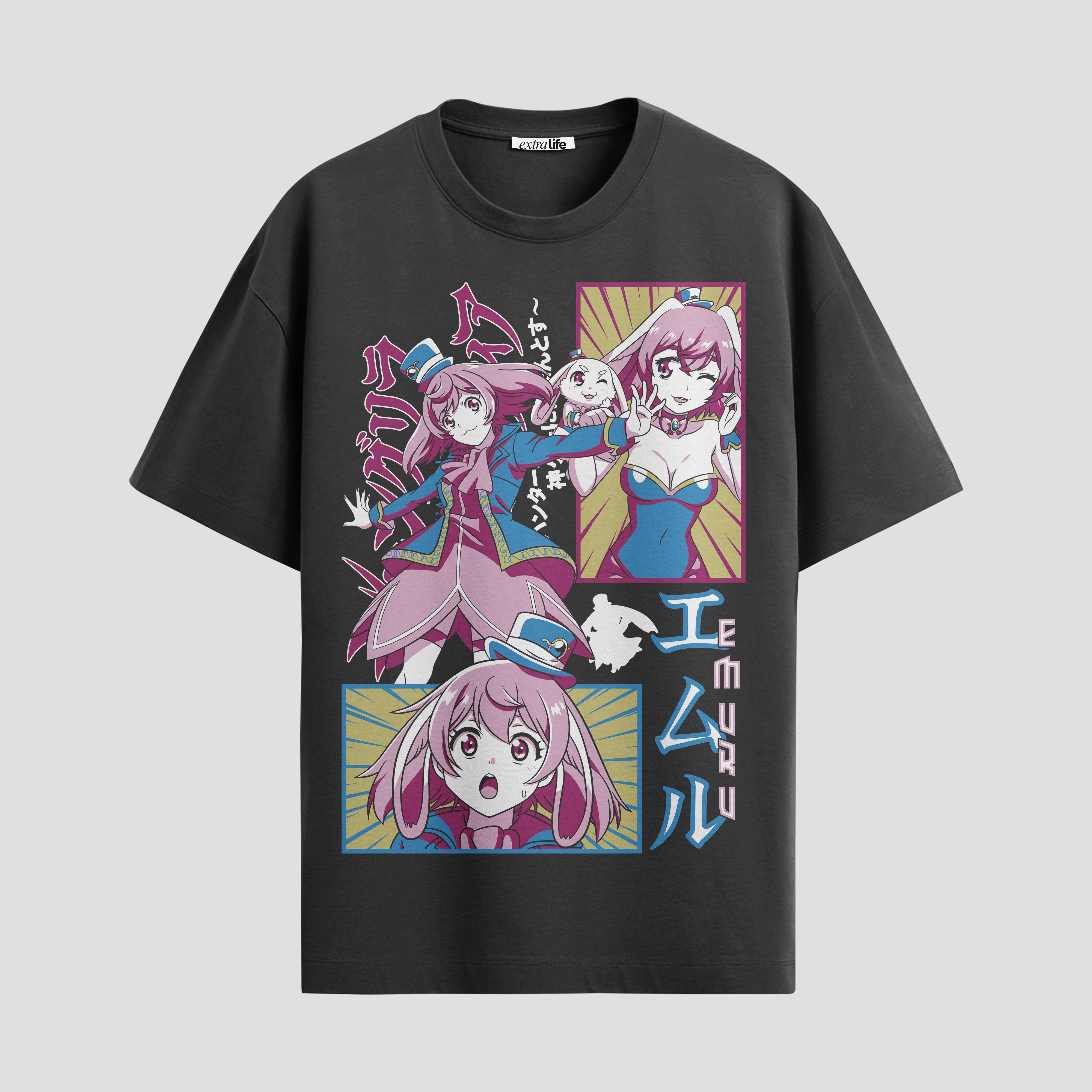 Playera urbana de anime y gaming ExtraLife MX, corte Standard Fit unisex ligero y transpirable en color Deep Black y Pure White, ropa de uso diario para gym y casual.