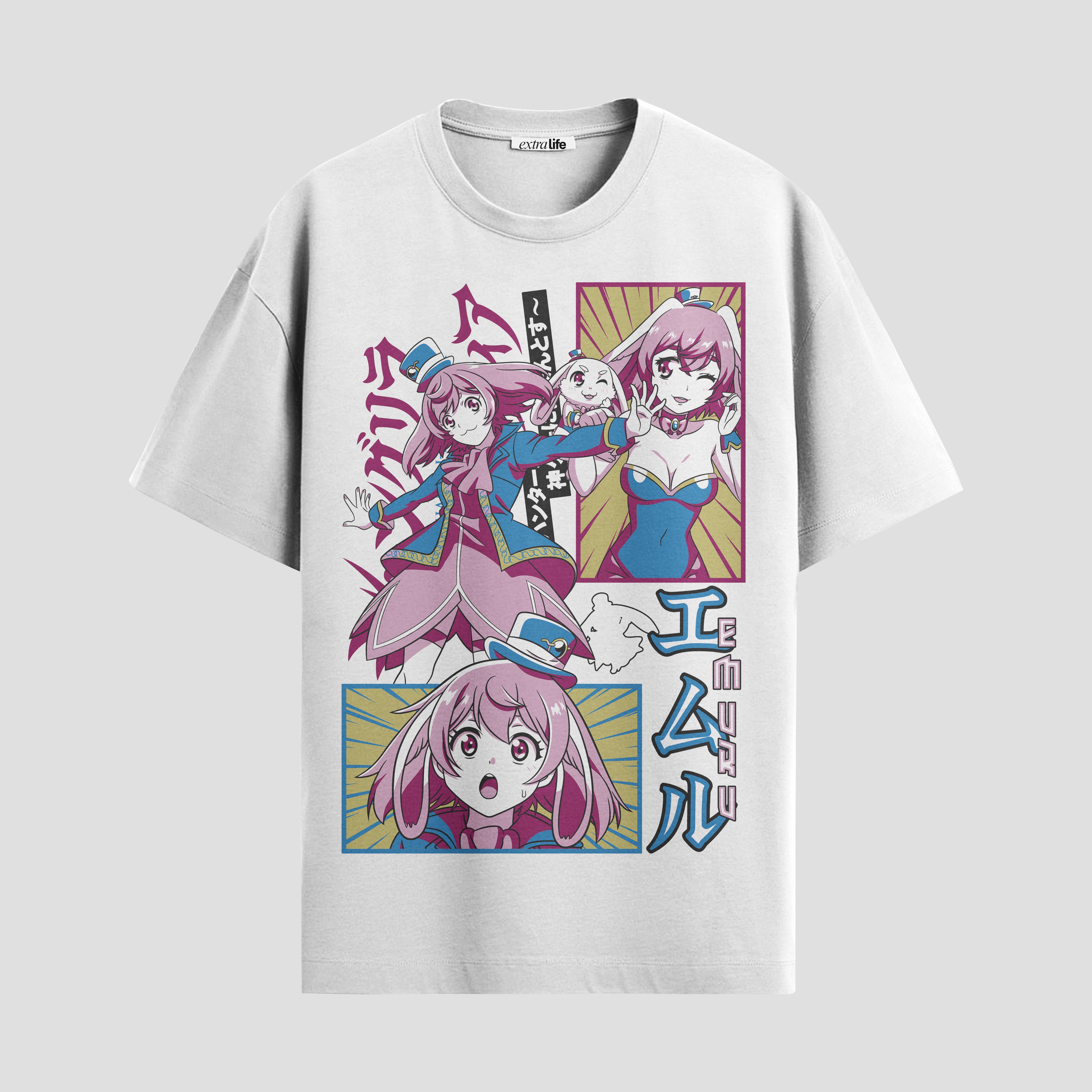 Playera urbana de anime y gaming ExtraLife MX, corte Standard Fit unisex ligero y transpirable en color Deep Black y Pure White, ropa de uso diario para gym y casual.