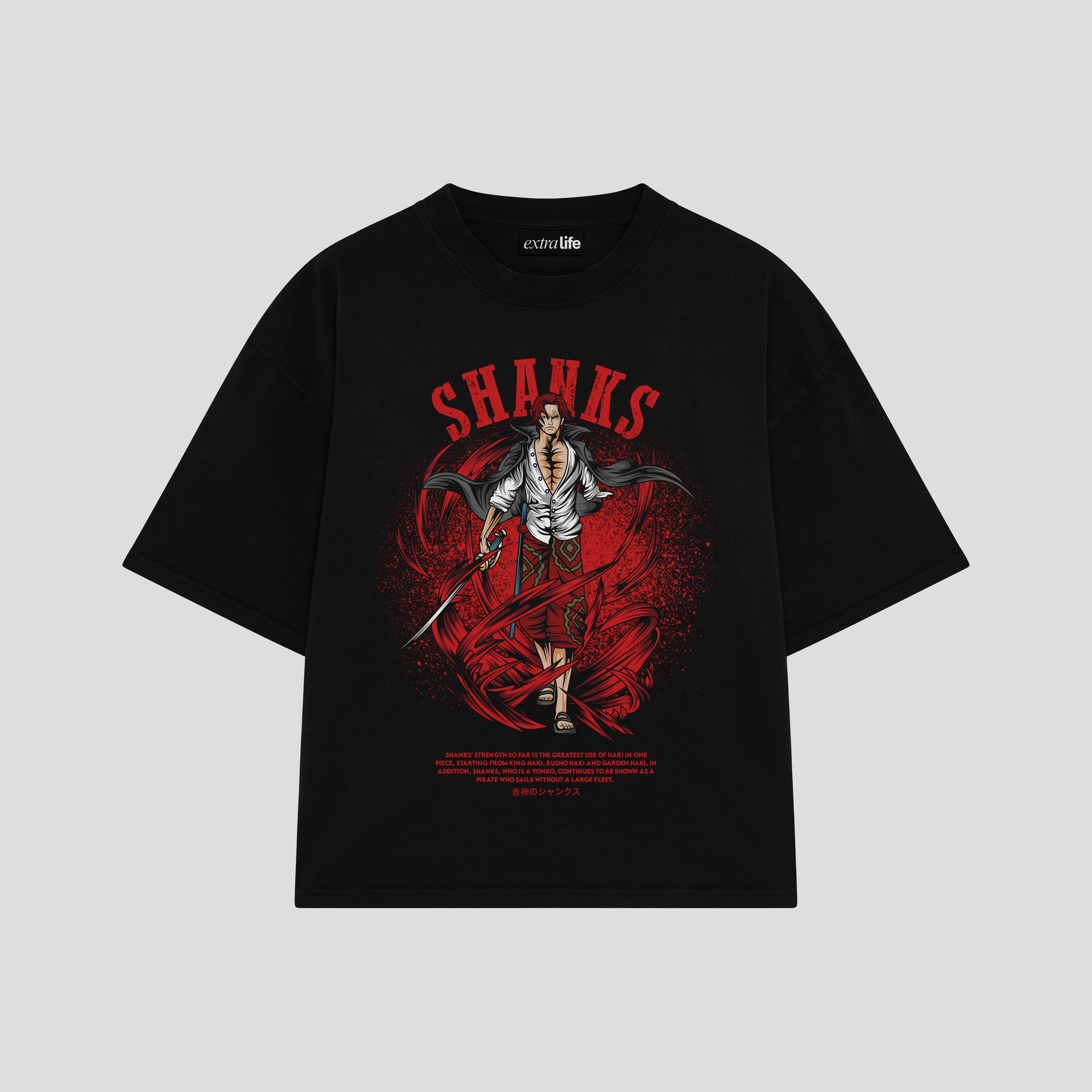 Playera streetwear premium de anime y gaming ExtraLife MX, corte boxy oversized drop shoulder heavyweight en color Deep Black y Off-White, moda urbana mexicana de culto.