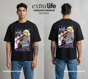 La Melodia del Abril | La Mentira del Amor #03974 - Playera Oversized Premium | Deep Black - Foto en modelo