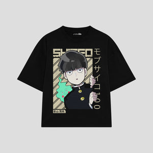 Playera streetwear premium de anime y gaming ExtraLife MX, corte boxy oversized drop shoulder heavyweight en color Deep Black y Off-White, moda urbana mexicana de culto.