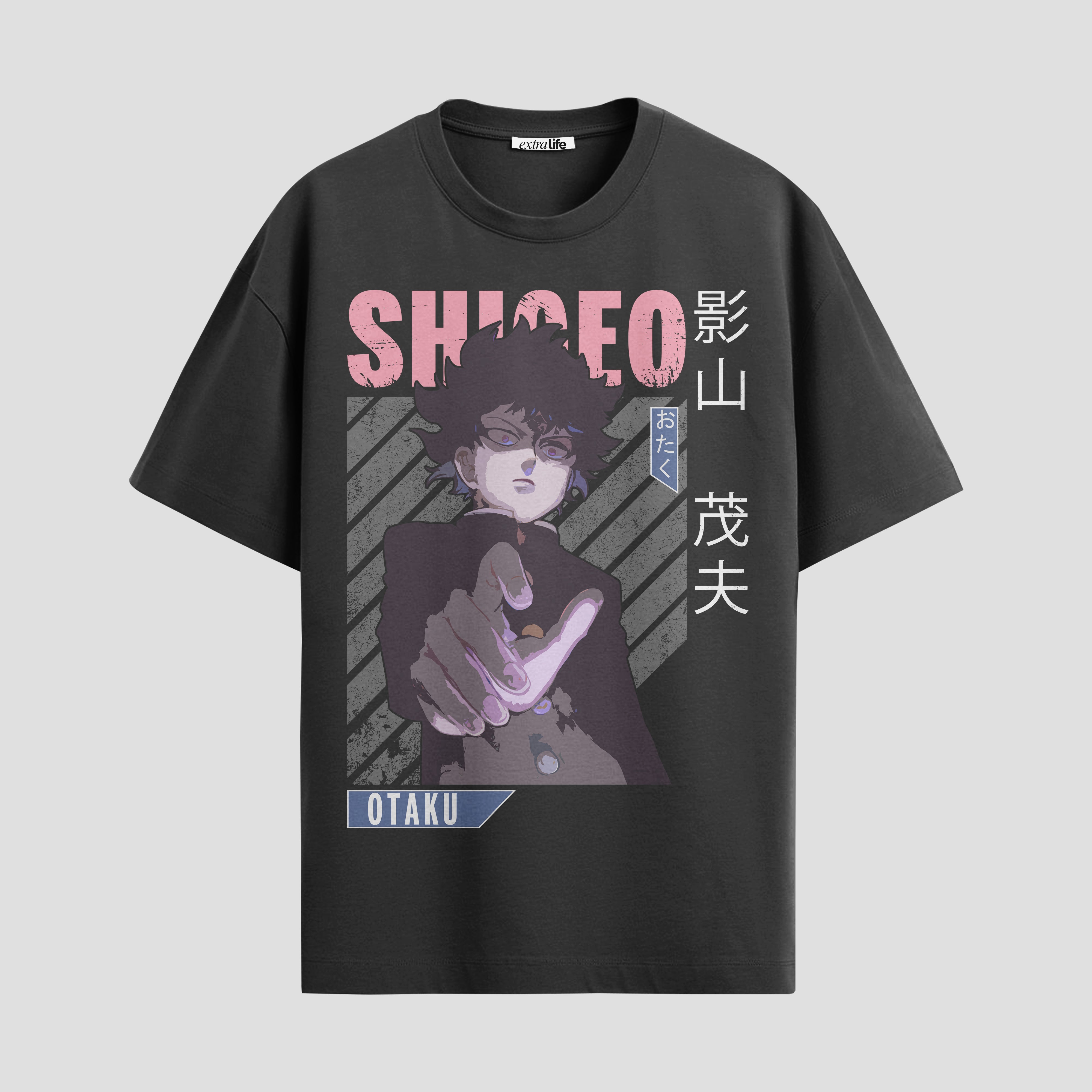 Playera urbana de anime y gaming ExtraLife MX, corte Standard Fit unisex ligero y transpirable en color Deep Black y Pure White, ropa de uso diario para gym y casual.