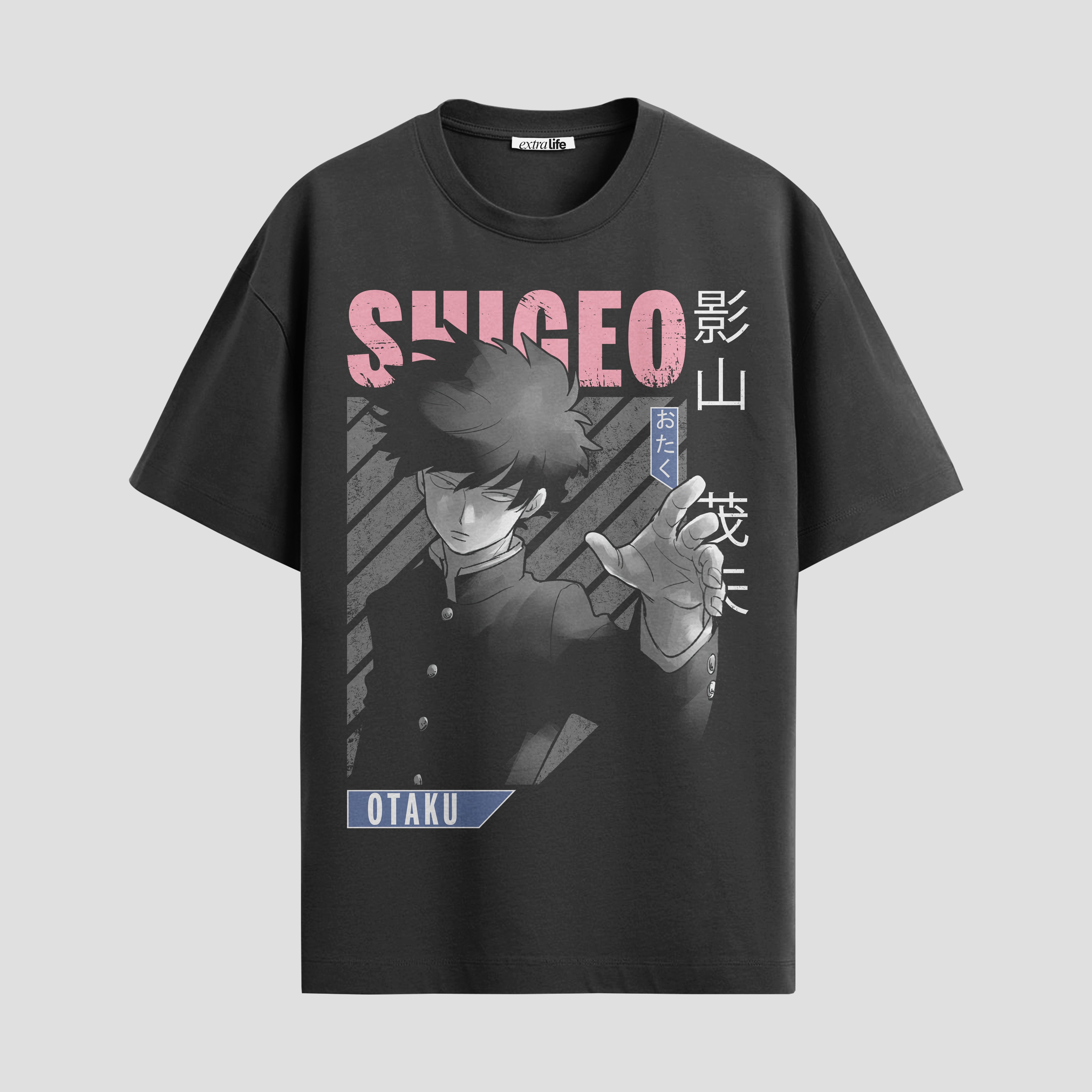 Playera urbana de anime y gaming ExtraLife MX, corte Standard Fit unisex ligero y transpirable en color Deep Black y Pure White, ropa de uso diario para gym y casual.
