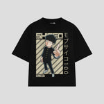 Playera streetwear premium de anime y gaming ExtraLife MX, corte boxy oversized drop shoulder heavyweight en color Deep Black y Off-White, moda urbana mexicana de culto.