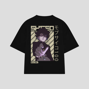 Playera streetwear premium de anime y gaming ExtraLife MX, corte boxy oversized drop shoulder heavyweight en color Deep Black y Off-White, moda urbana mexicana de culto.