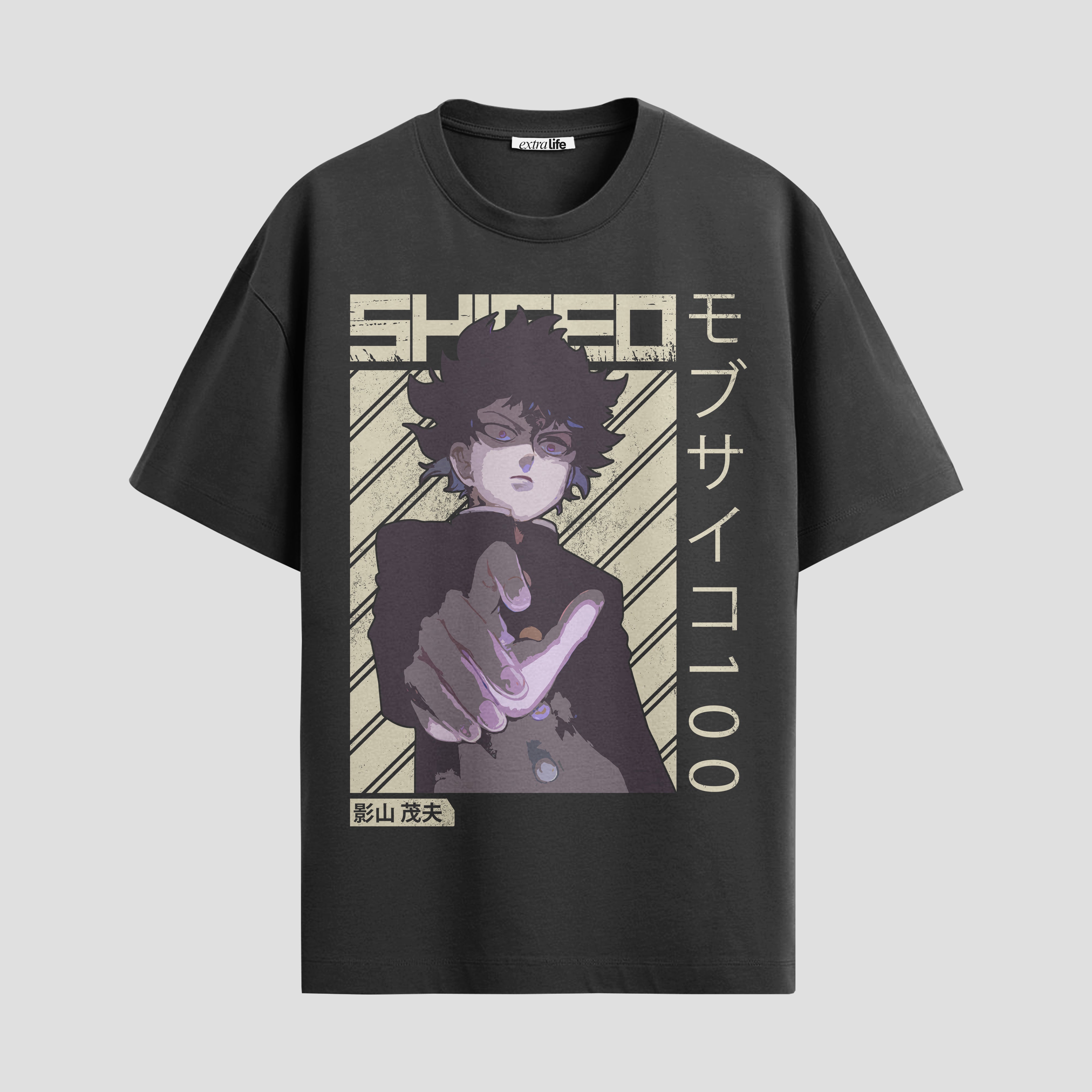 Playera urbana de anime y gaming ExtraLife MX, corte Standard Fit unisex ligero y transpirable en color Deep Black y Pure White, ropa de uso diario para gym y casual.