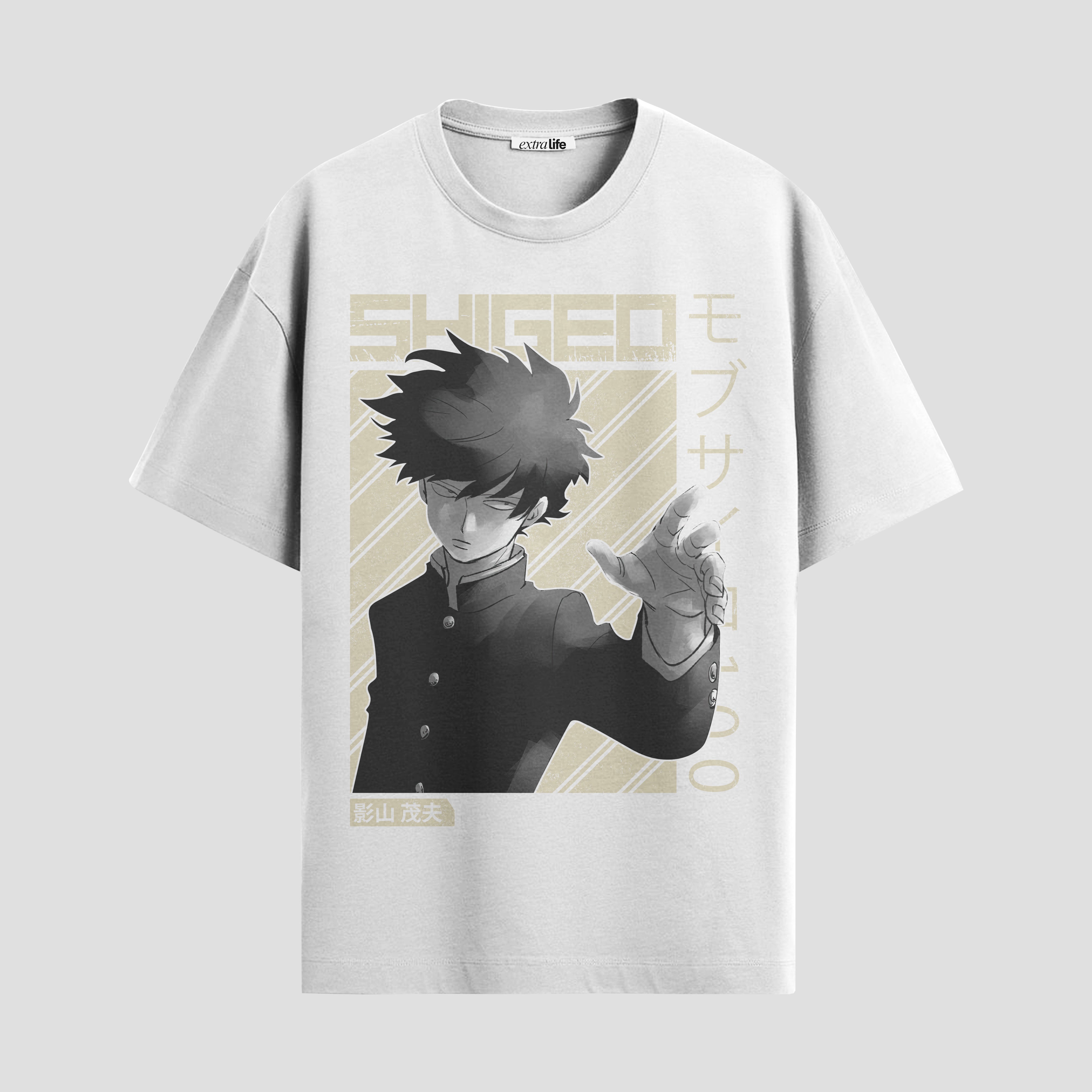 Playera urbana de anime y gaming ExtraLife MX, corte Standard Fit unisex ligero y transpirable en color Deep Black y Pure White, ropa de uso diario para gym y casual.