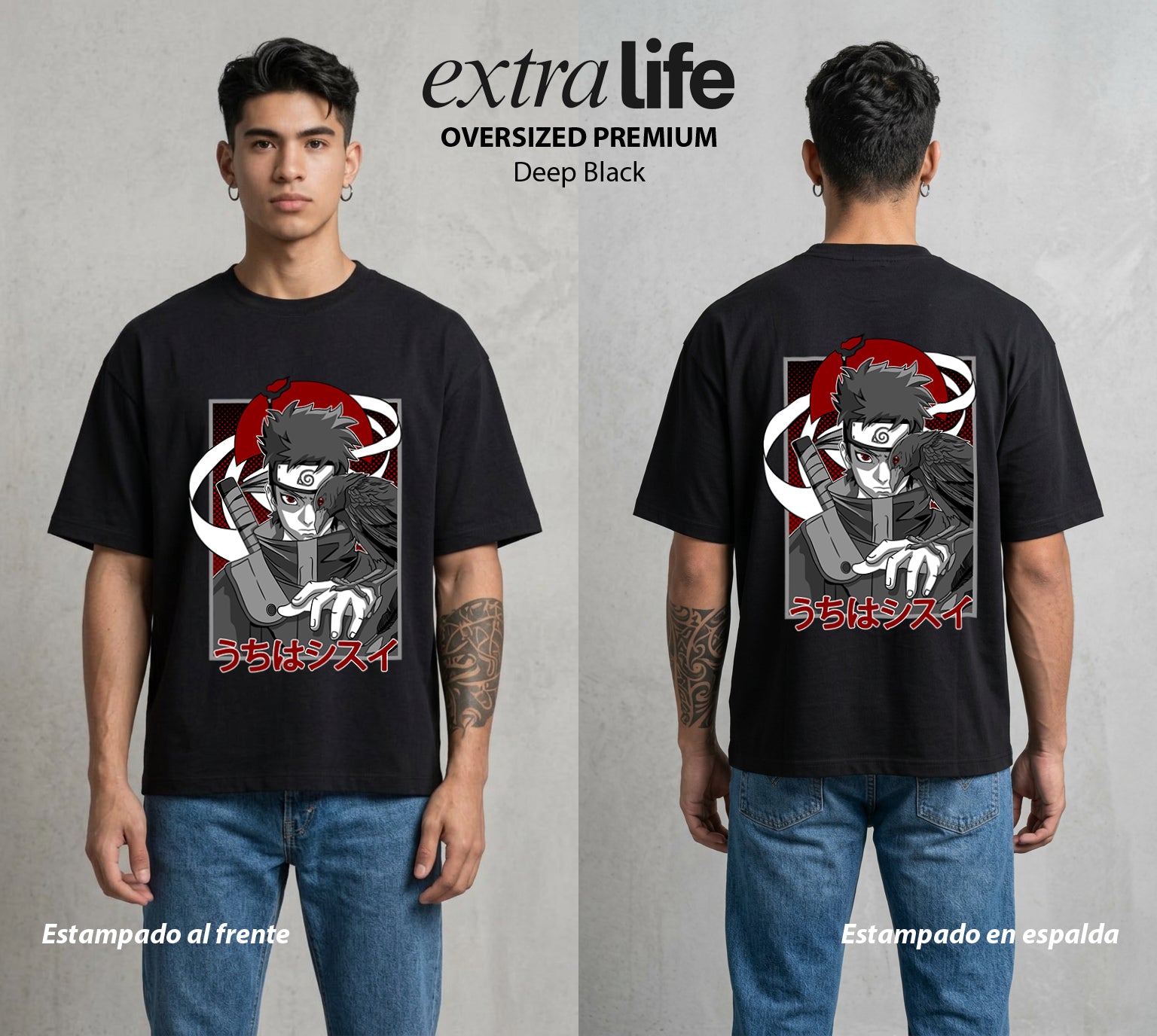 La Aldea Oculta | El Kamui del Bien #03993 - Playera Oversized Premium | Deep Black - Foto en modelo