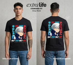 La Academia de Heroes | Mitad Fuego Mitad Hielo #03994 - Playera Standard Fit | Deep Black - Foto en modelo
