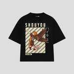 Playera streetwear premium de anime y gaming ExtraLife MX, corte boxy oversized drop shoulder heavyweight en color Deep Black y Off-White, moda urbana mexicana de culto.