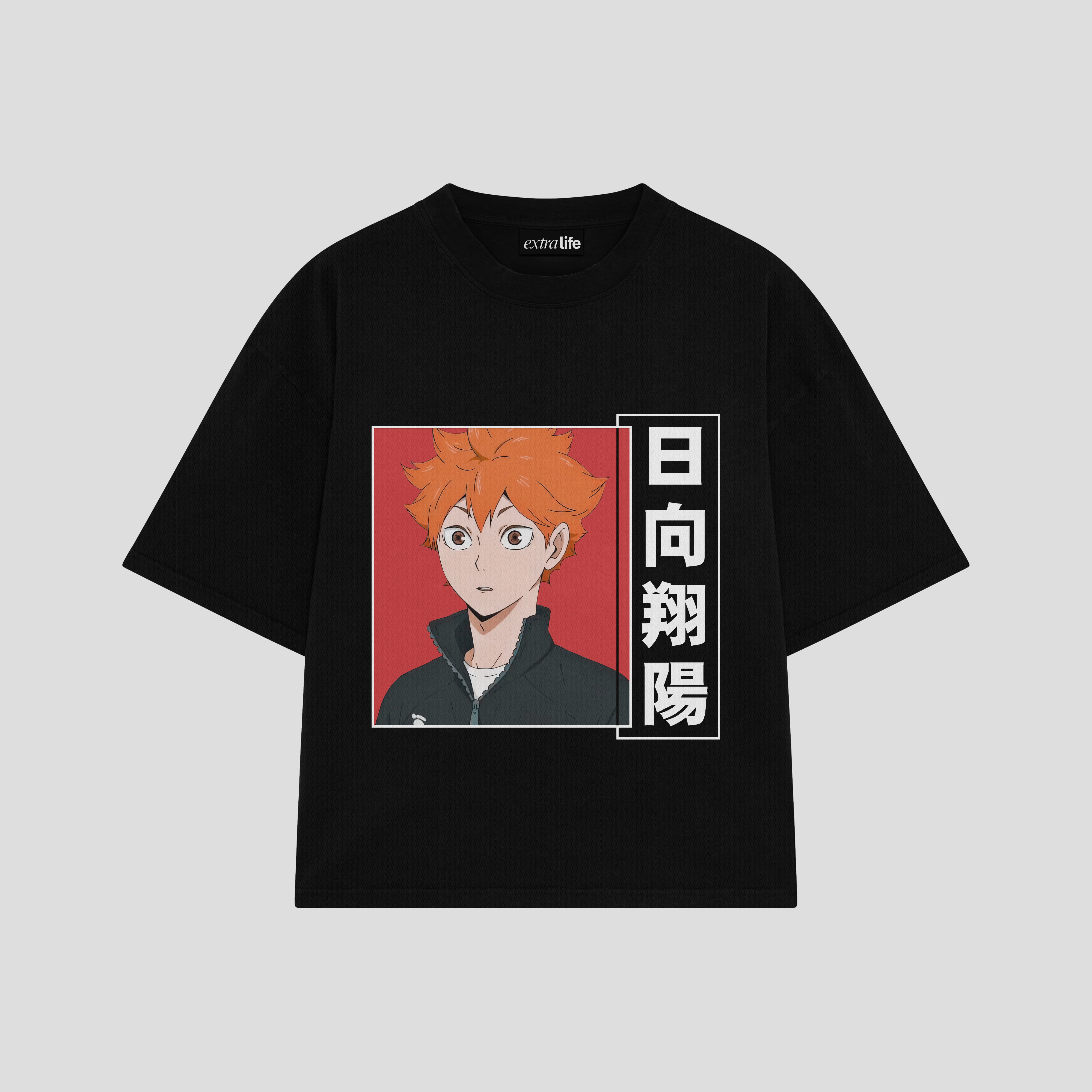 Playera streetwear premium de anime y gaming ExtraLife MX, corte boxy oversized drop shoulder heavyweight en color Deep Black y Off-White, moda urbana mexicana de culto.