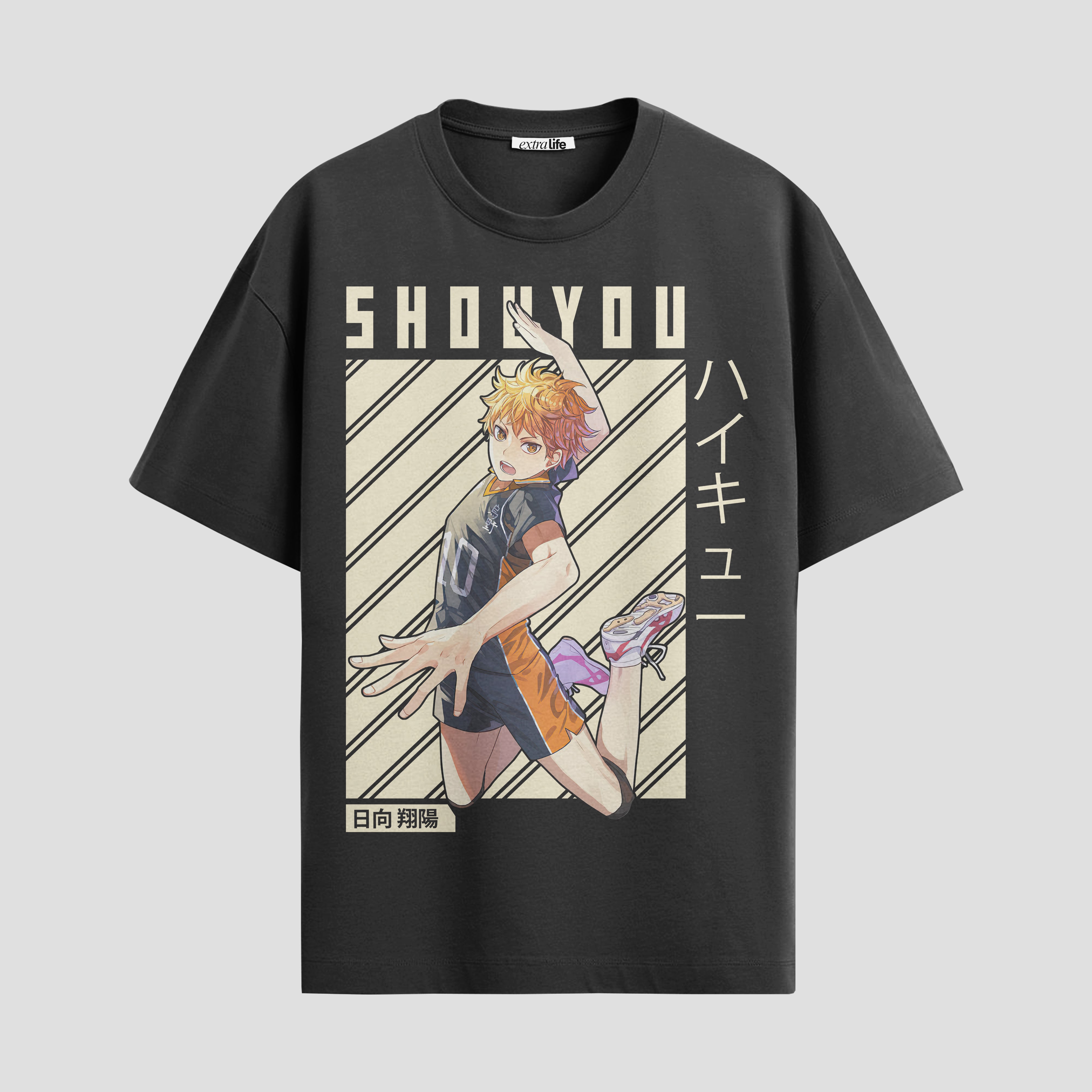 Playera urbana de anime y gaming ExtraLife MX, corte Standard Fit unisex ligero y transpirable en color Deep Black y Pure White, ropa de uso diario para gym y casual.