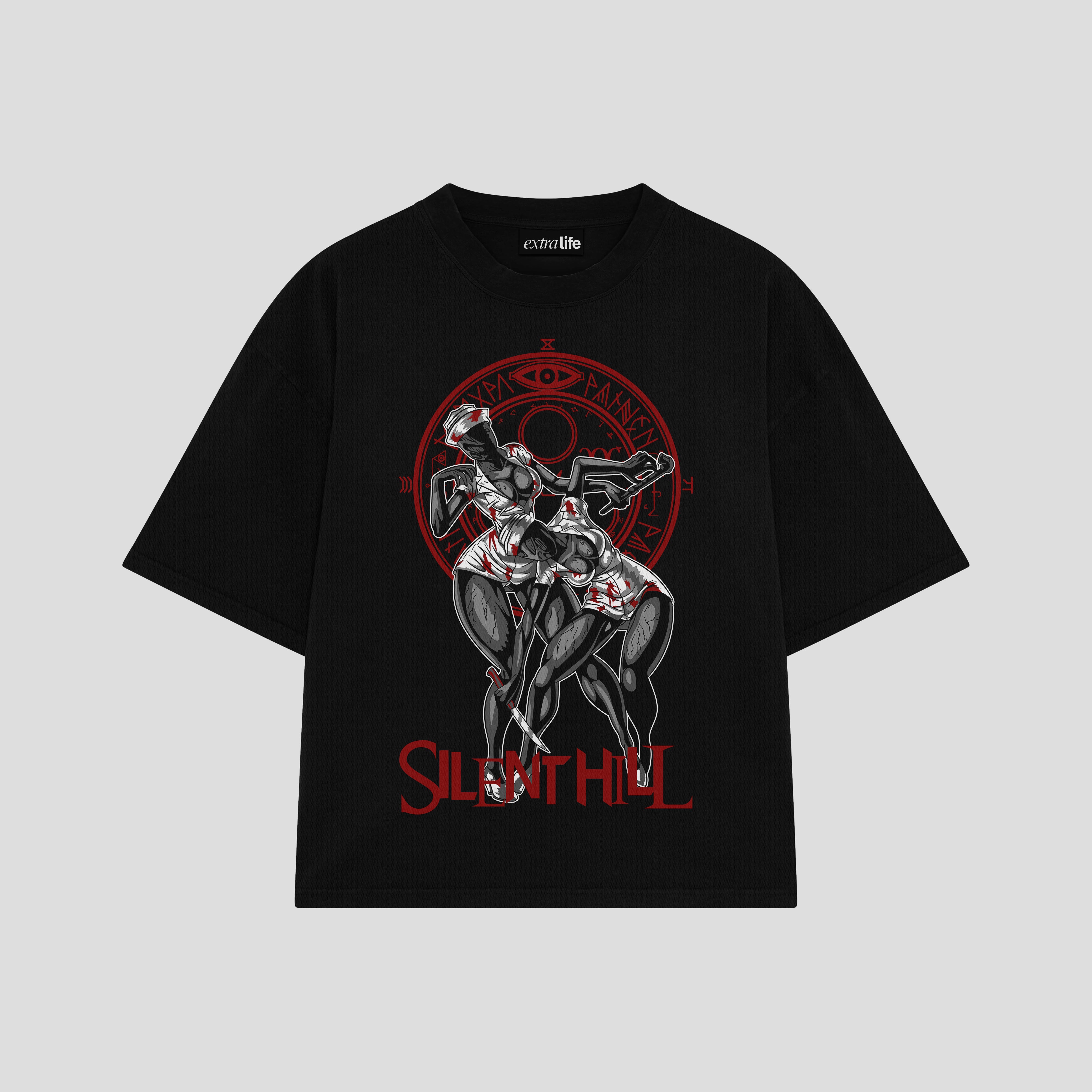 Playera streetwear premium de anime y gaming ExtraLife MX, corte boxy oversized drop shoulder heavyweight en color Deep Black y Off-White, moda urbana mexicana de culto.