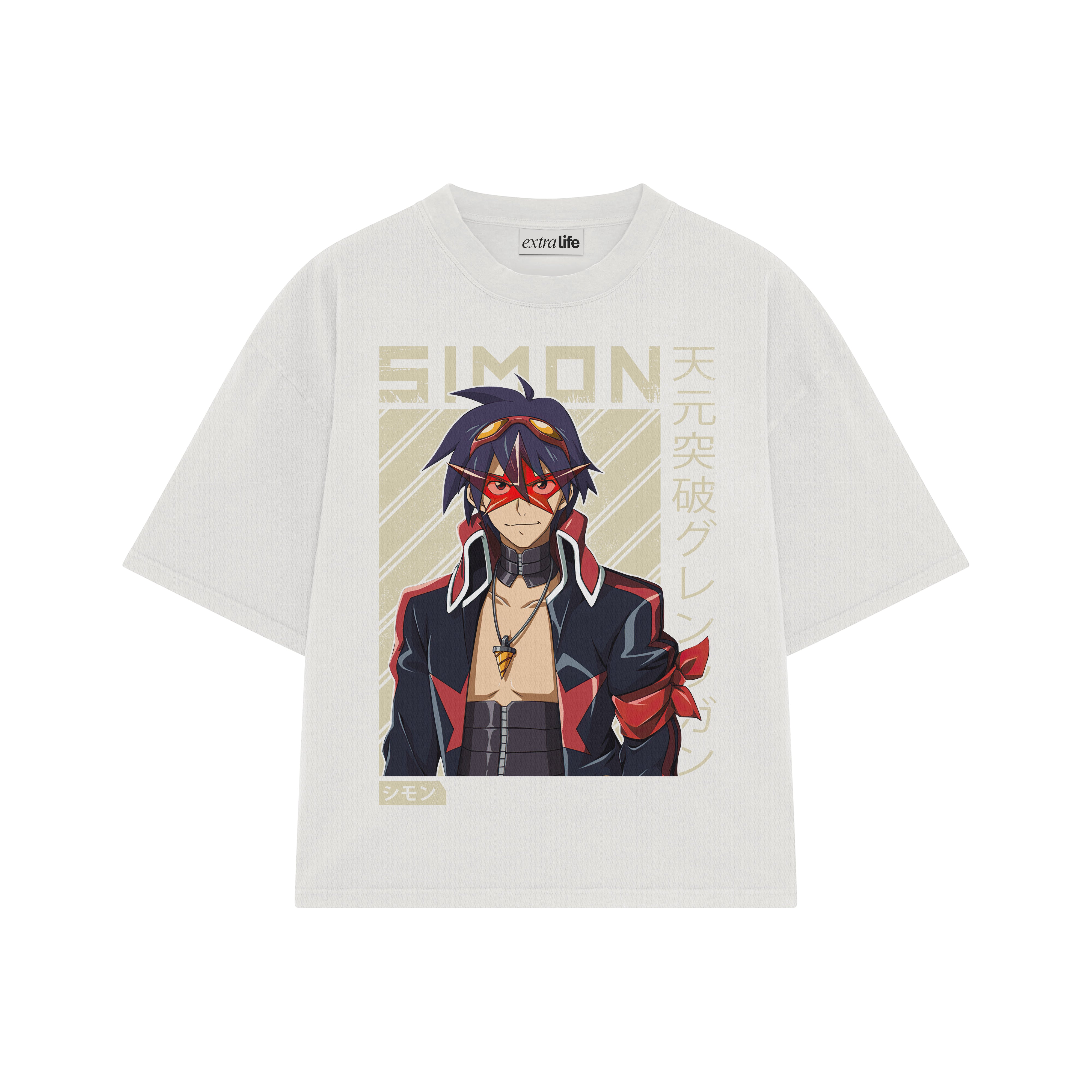Playera streetwear premium de anime y gaming ExtraLife MX, corte boxy oversized drop shoulder heavyweight en color Deep Black y Off-White, moda urbana mexicana de culto.