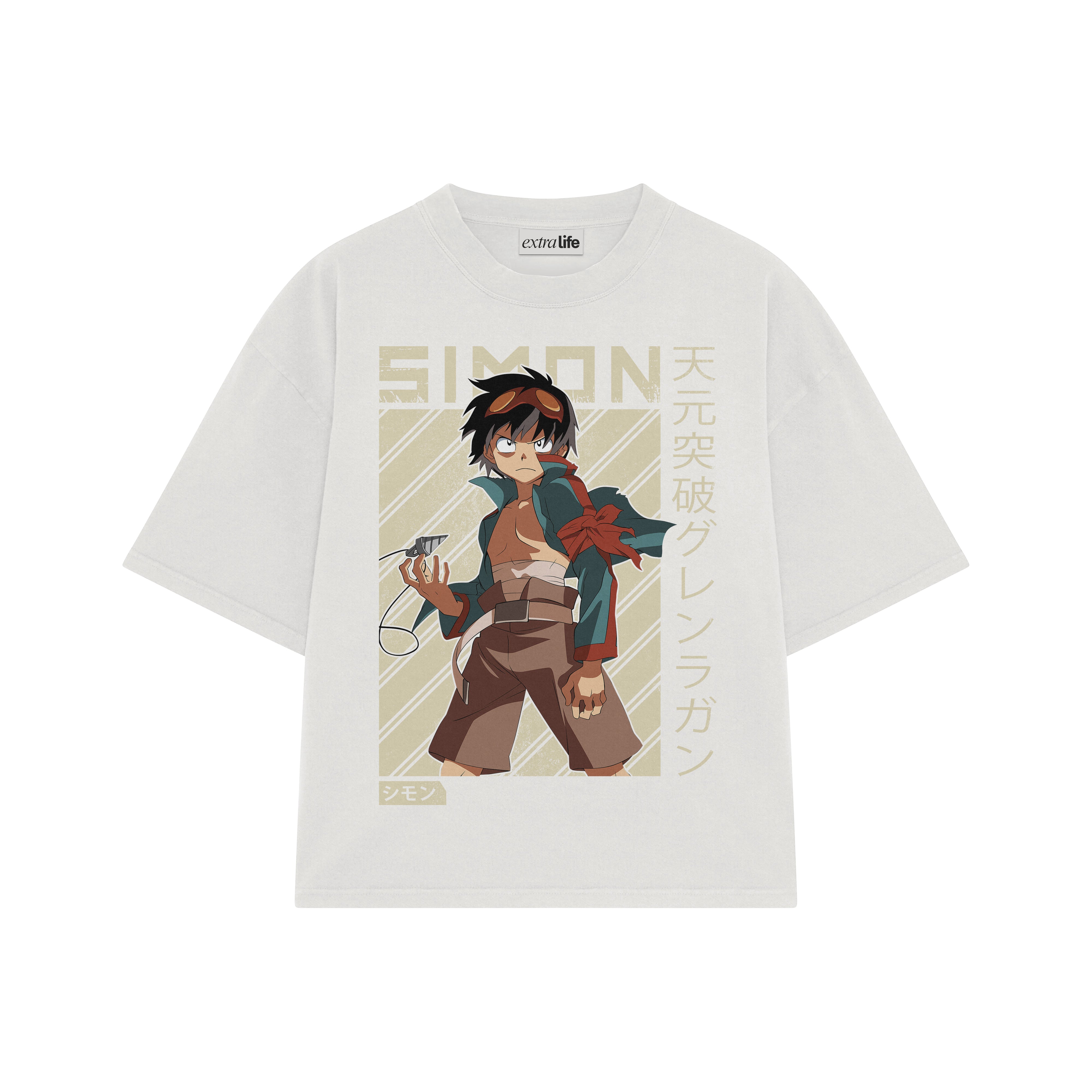 Playera streetwear premium de anime y gaming ExtraLife MX, corte boxy oversized drop shoulder heavyweight en color Deep Black y Off-White, moda urbana mexicana de culto.
