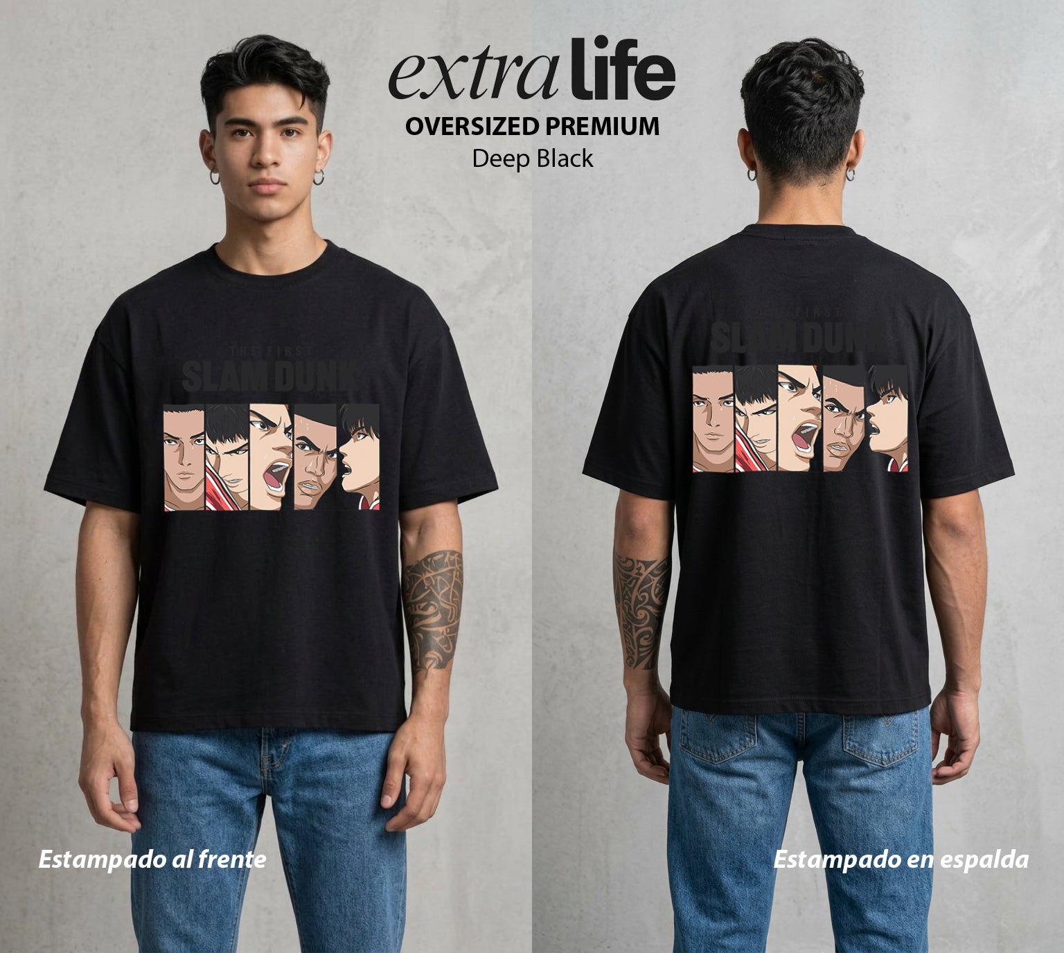La Cancha del Destino | El Equipo del Bien #04022 - Playera Oversized Premium | Deep Black - Foto en modelo