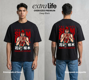 La Cancha del Destino | El Genio Novato #04023 - Playera Oversized Premium | Deep Black - Foto en modelo