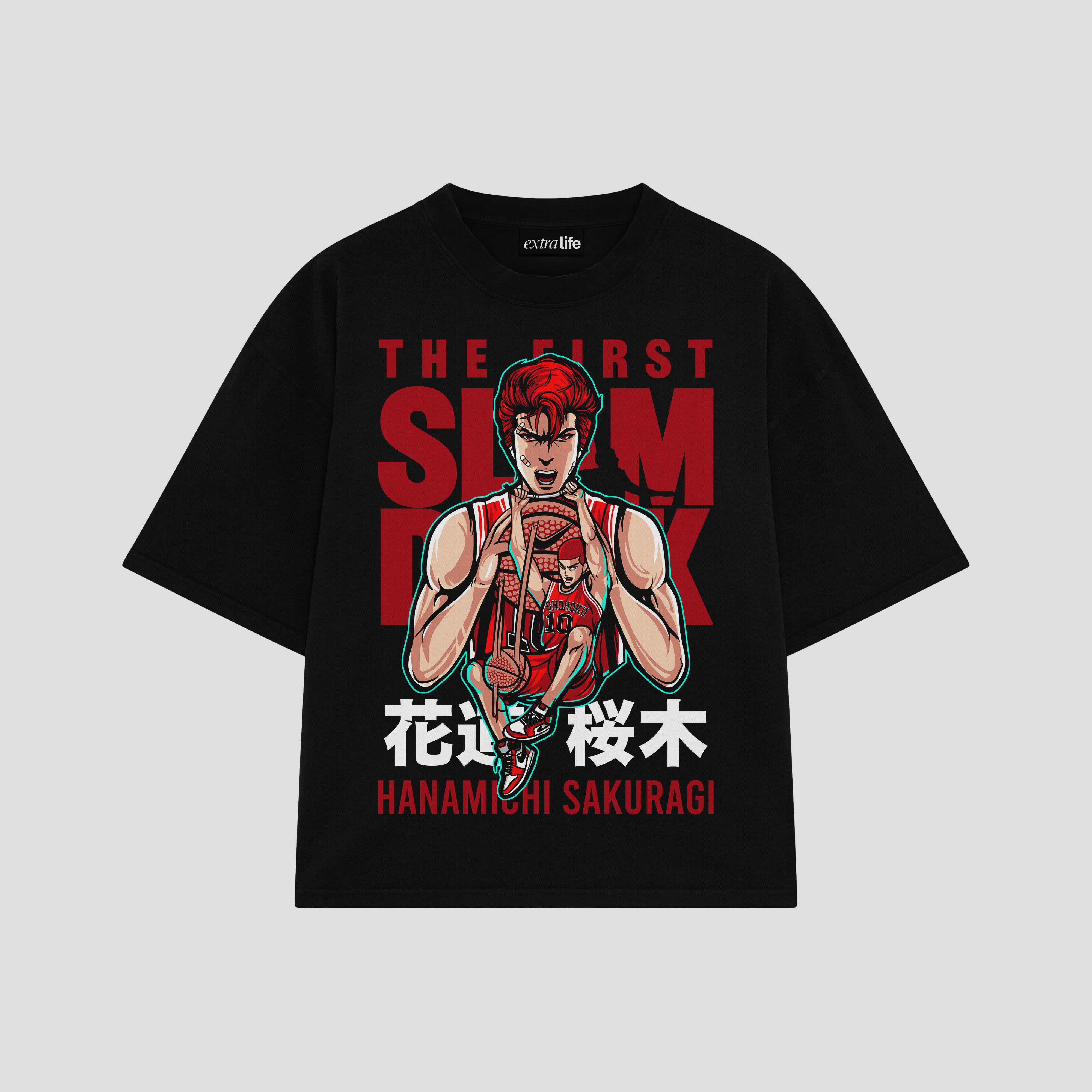 Playera streetwear premium de anime y gaming ExtraLife MX, corte boxy oversized drop shoulder heavyweight en color Deep Black y Off-White, moda urbana mexicana de culto.