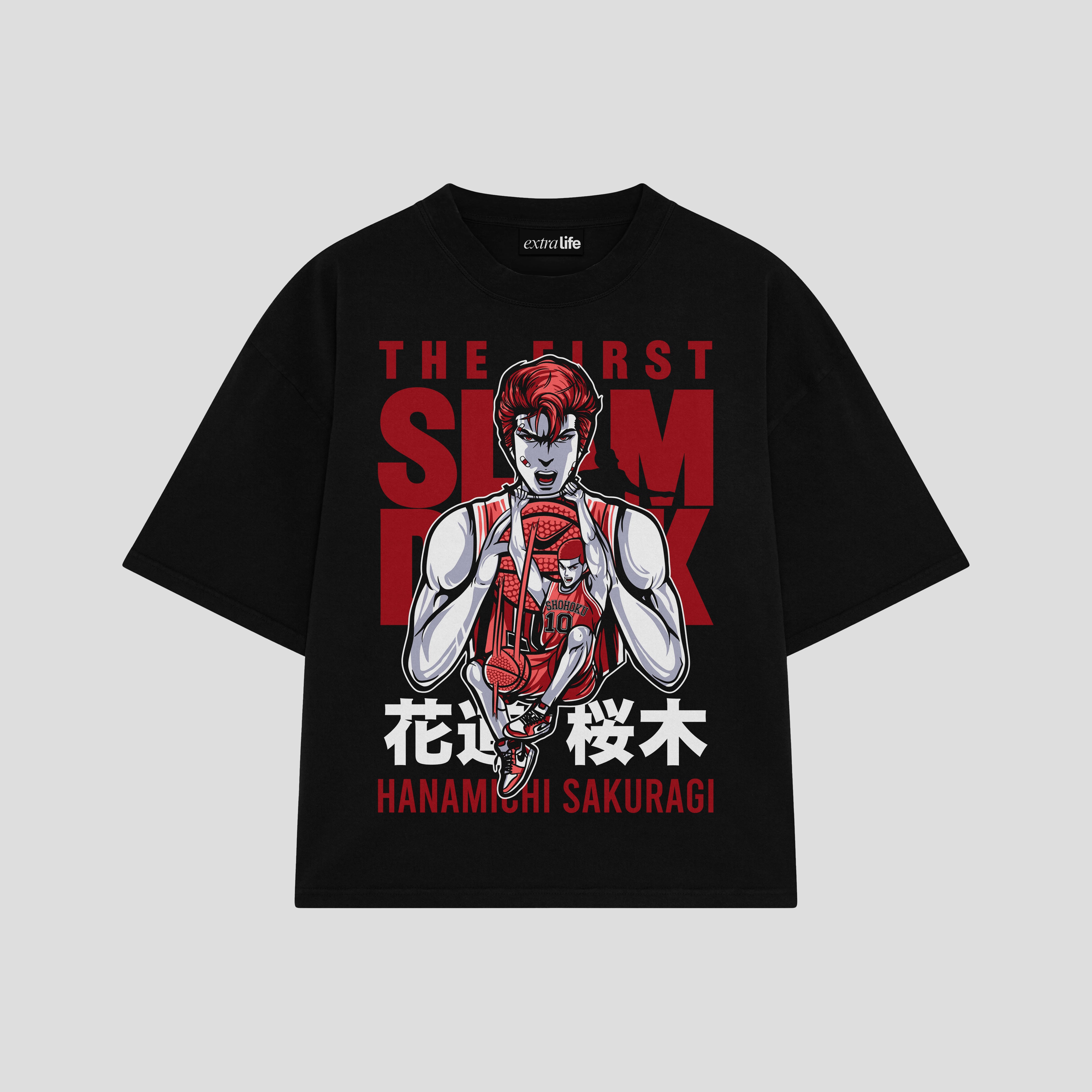 Playera streetwear premium de anime y gaming ExtraLife MX, corte boxy oversized drop shoulder heavyweight en color Deep Black y Off-White, moda urbana mexicana de culto.