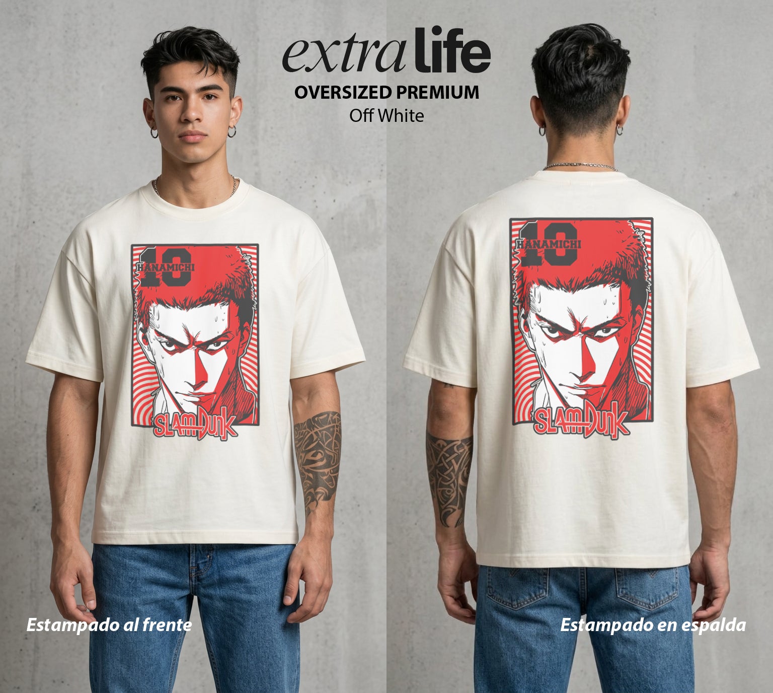 La Cancha del Destino | El Cabello Rojo del Bien #04028 - Playera Oversized Premium | Off White - Foto en modelo