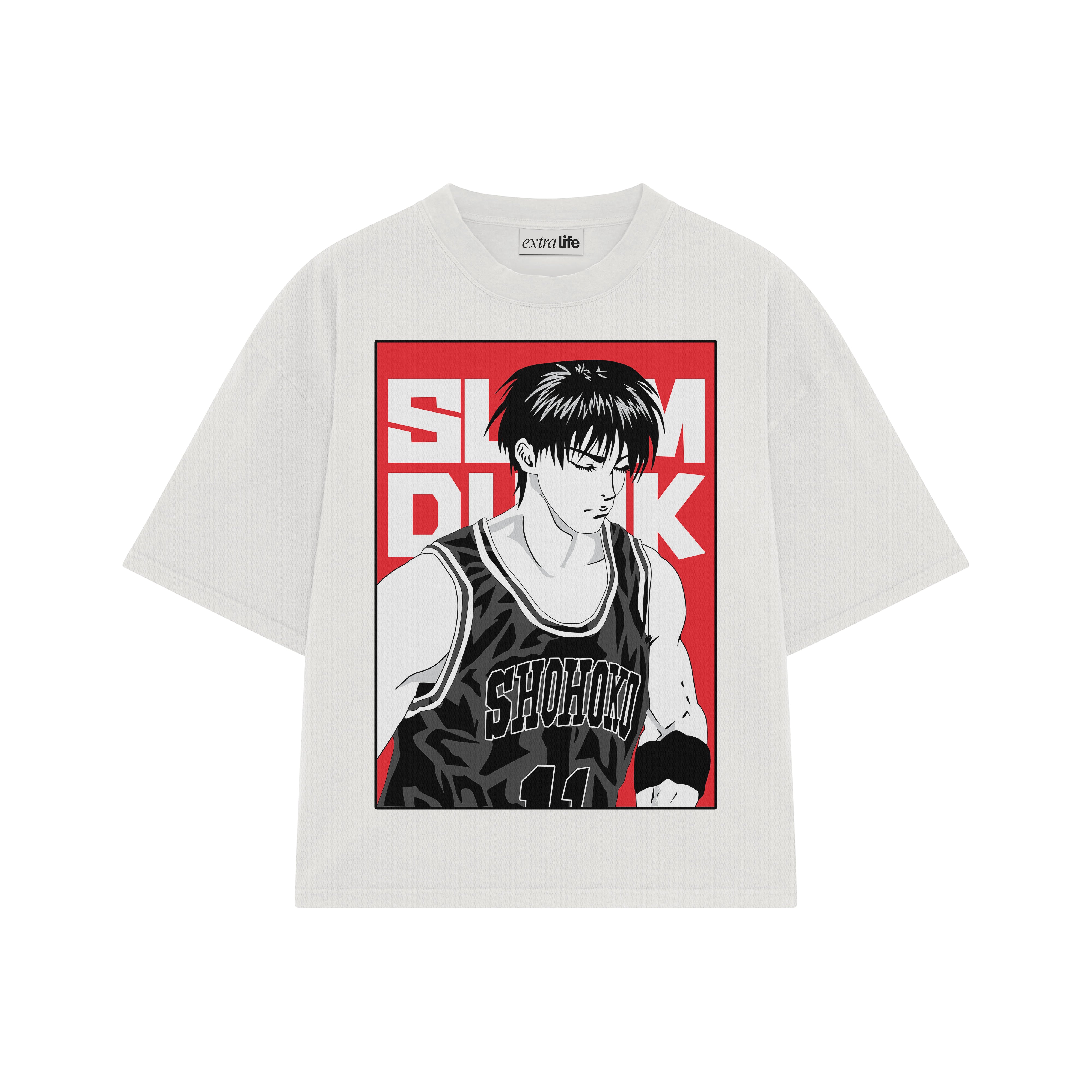 Playera streetwear premium de anime y gaming ExtraLife MX, corte boxy oversized drop shoulder heavyweight en color Deep Black y Off-White, moda urbana mexicana de culto.
