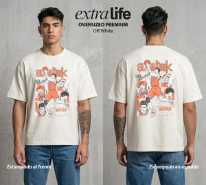 La Cancha del Destino | El Tirador del Bien #04033 - Playera Oversized Premium | Off White - Foto en modelo
