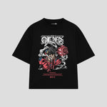 Playera streetwear premium de anime y gaming ExtraLife MX, corte boxy oversized drop shoulder heavyweight en color Deep Black y Off-White, moda urbana mexicana de culto.