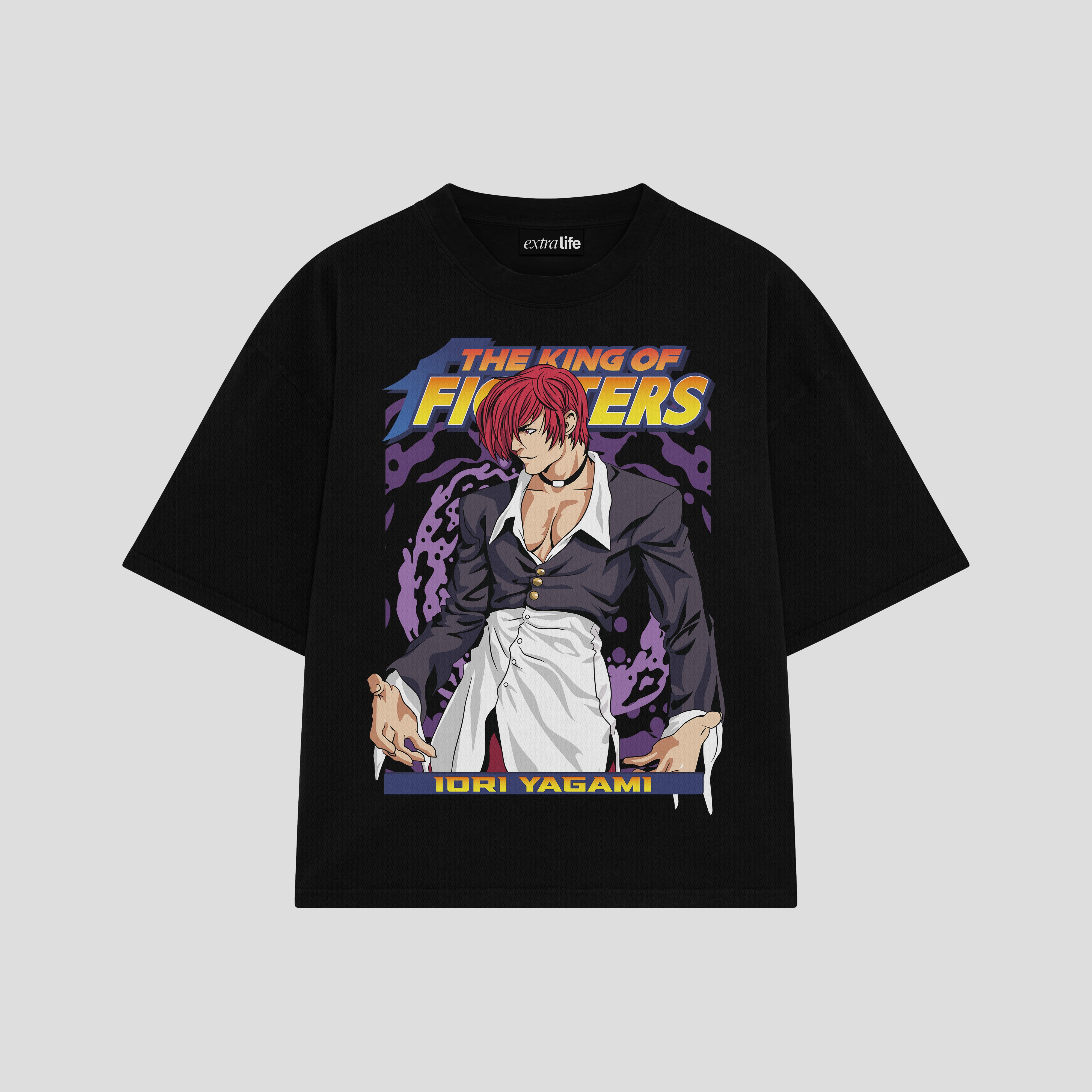 Playera streetwear premium de anime y gaming ExtraLife MX, corte boxy oversized drop shoulder heavyweight en color Deep Black y Off-White, moda urbana mexicana de culto.