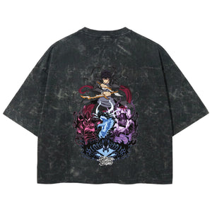 Playera streetwear premium de anime y gaming ExtraLife MX, corte boxy deluxe mineral wash heavyweight en color Acid Wash, moda urbana mexicana de culto.