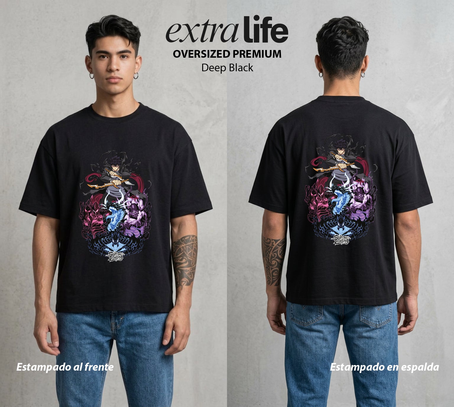 El Cazador Solitario | El Nivel del Bien #04042 - Playera Oversized Premium | Deep Black - Foto en modelo