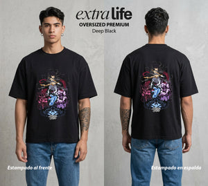 El Cazador Solitario | El Nivel del Bien #04042 - Playera Oversized Premium | Deep Black - Foto en modelo